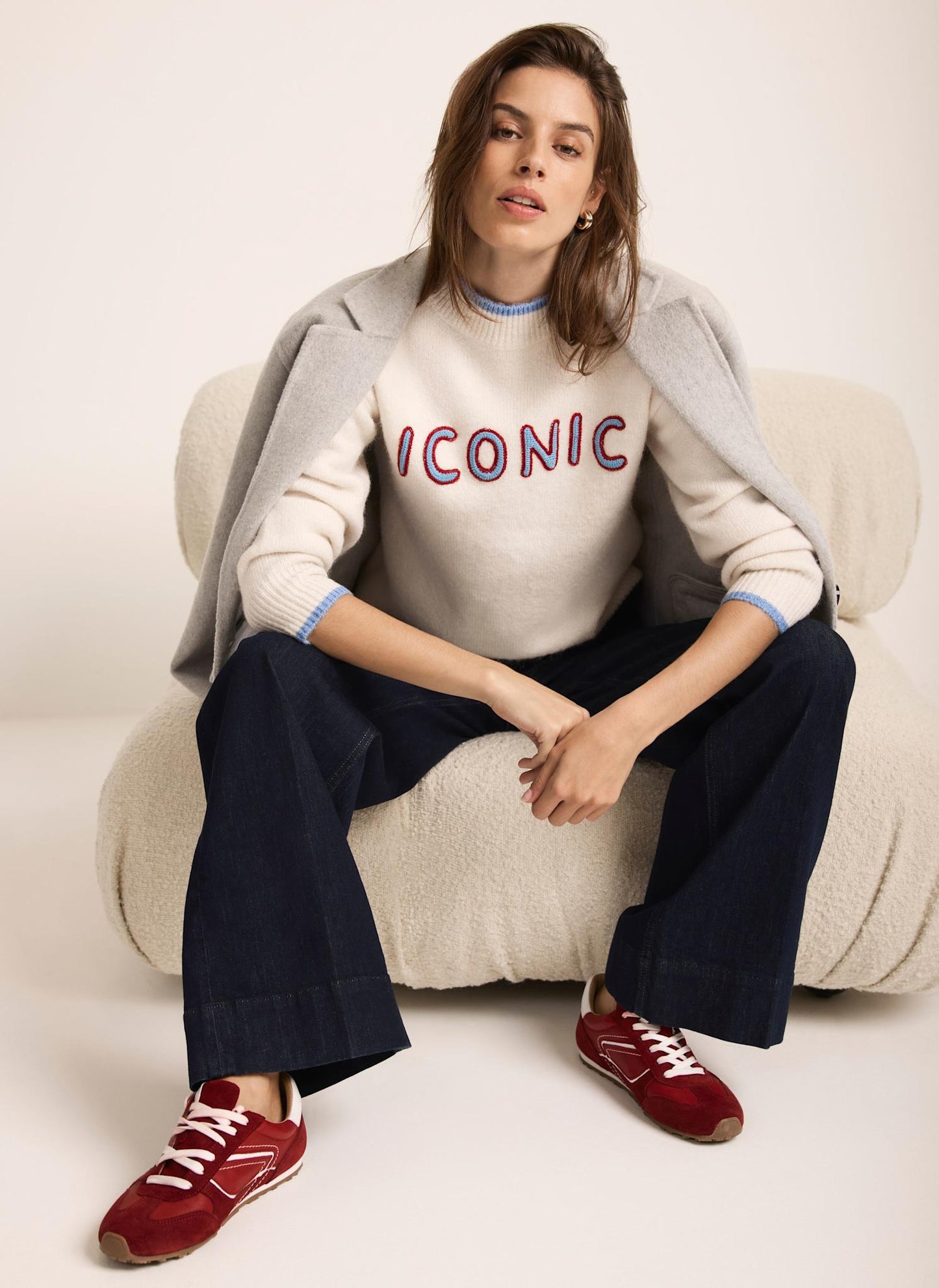 Cream Iconic Embroidered Knit Jumper