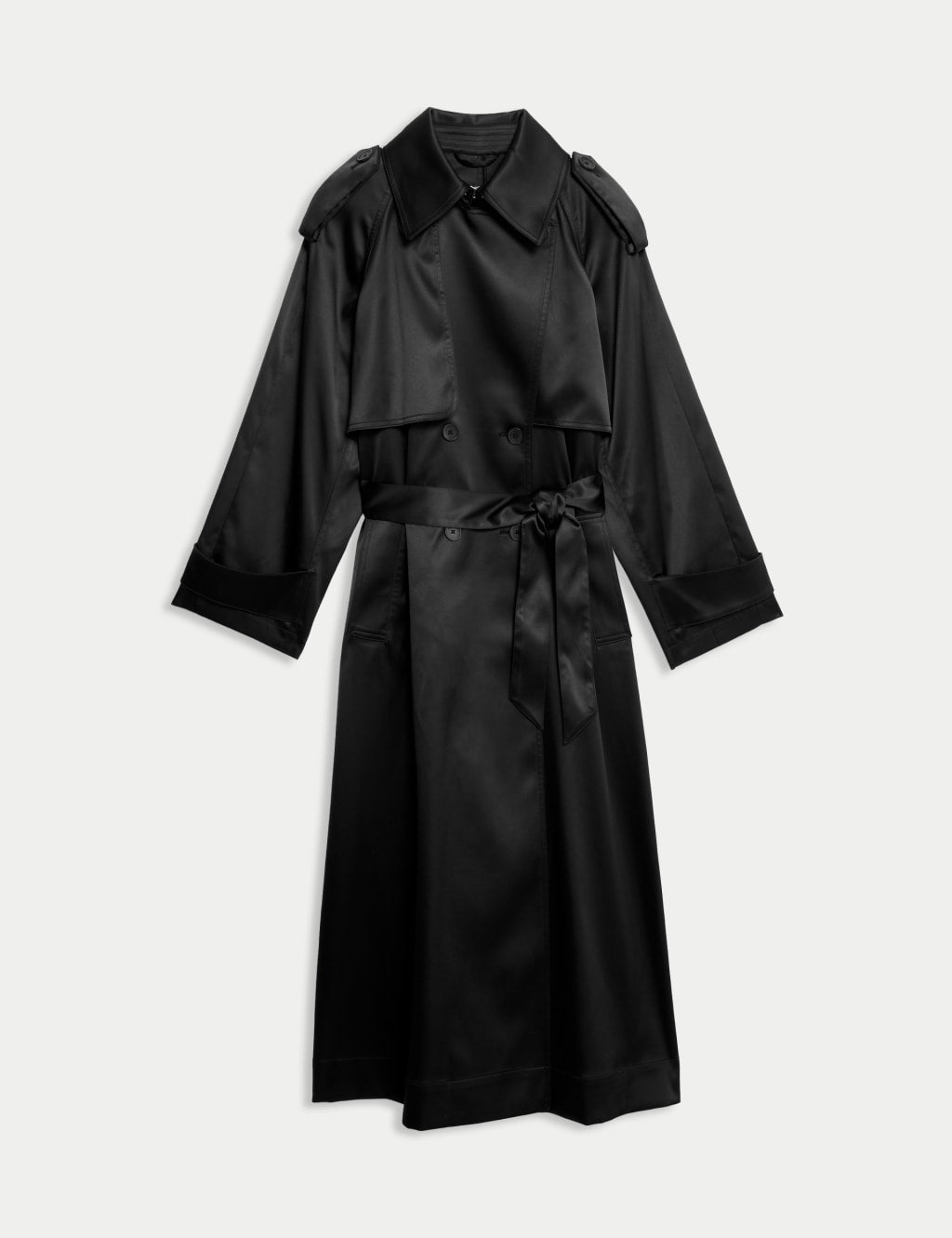 Satin Look Double Breasted Longline Trench Coat