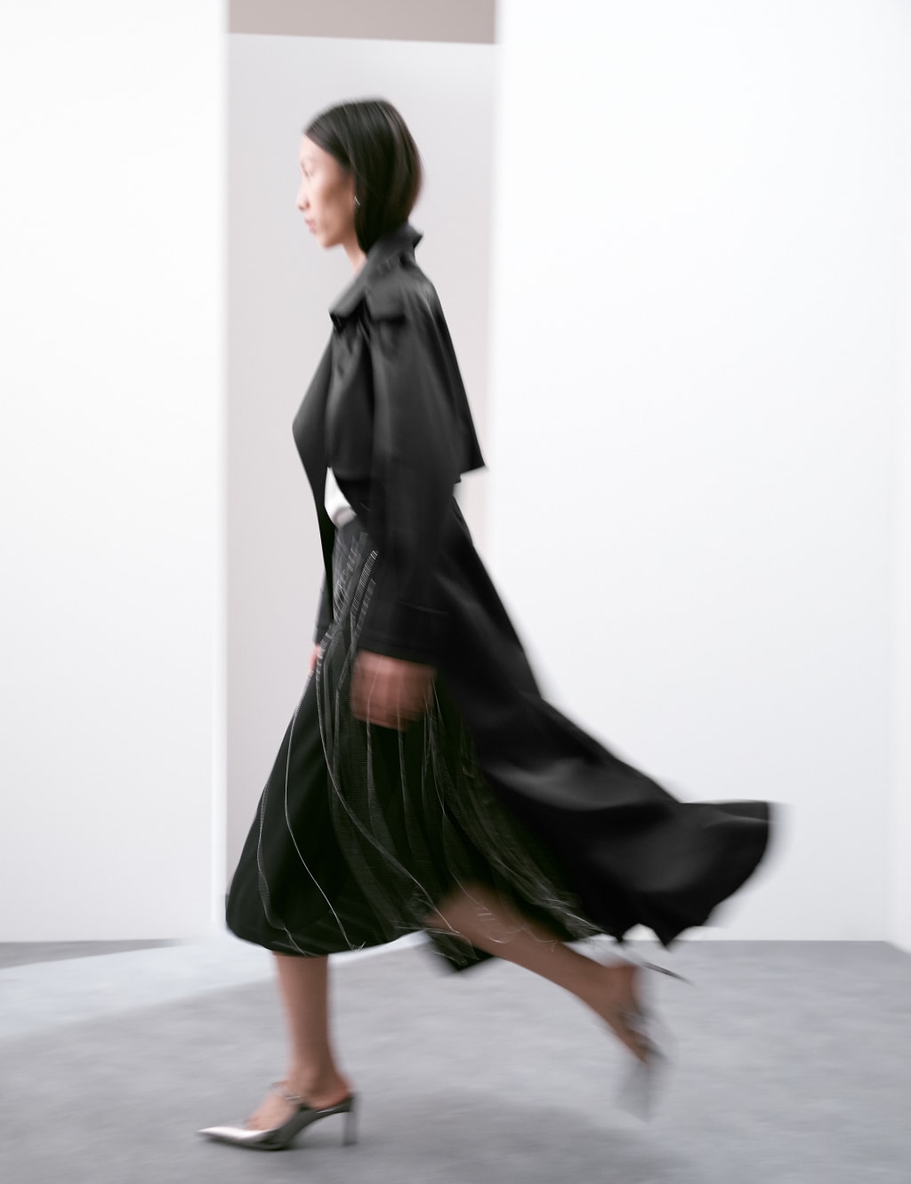 Satin Look Double Breasted Longline Trench Coat