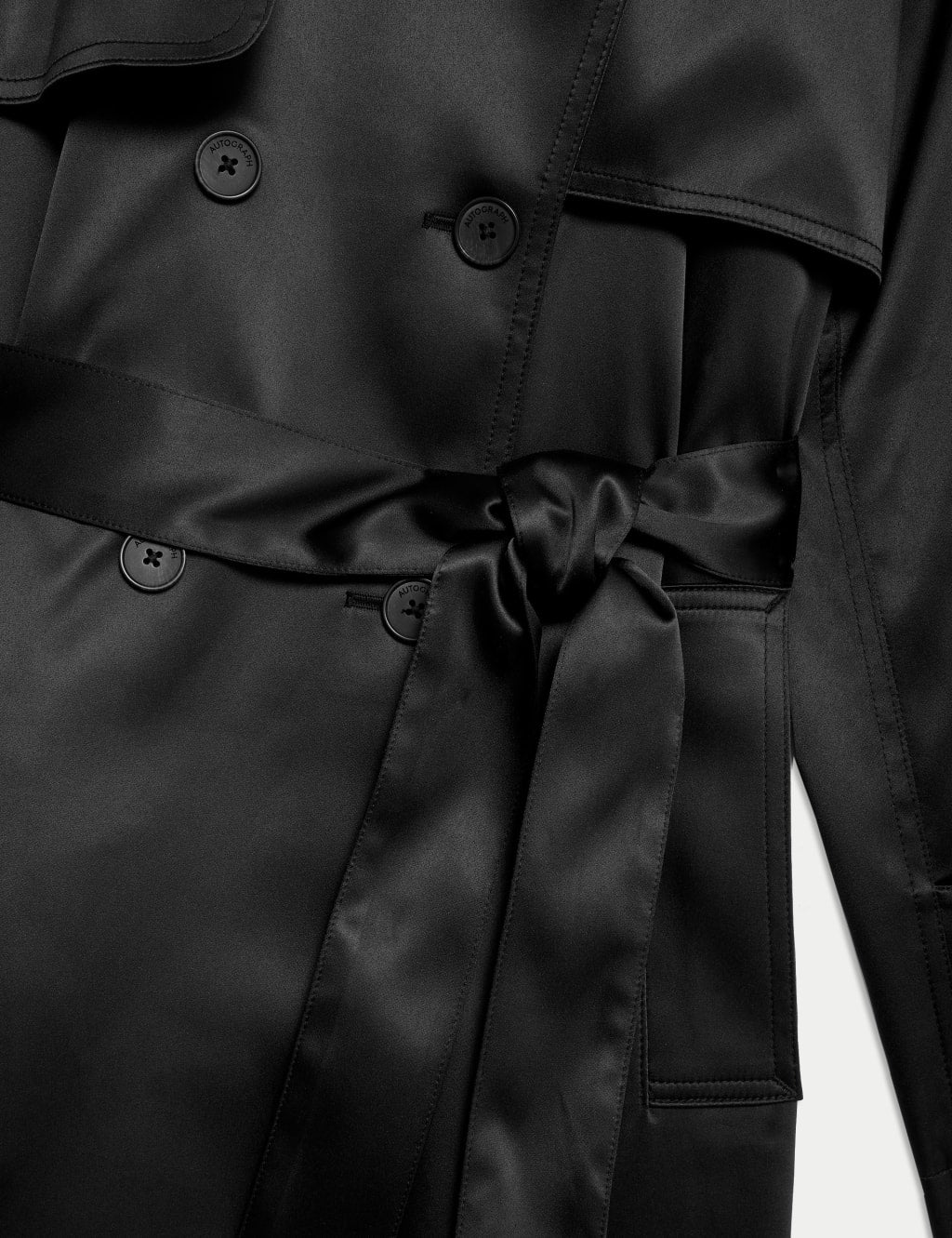 Satin Look Double Breasted Longline Trench Coat