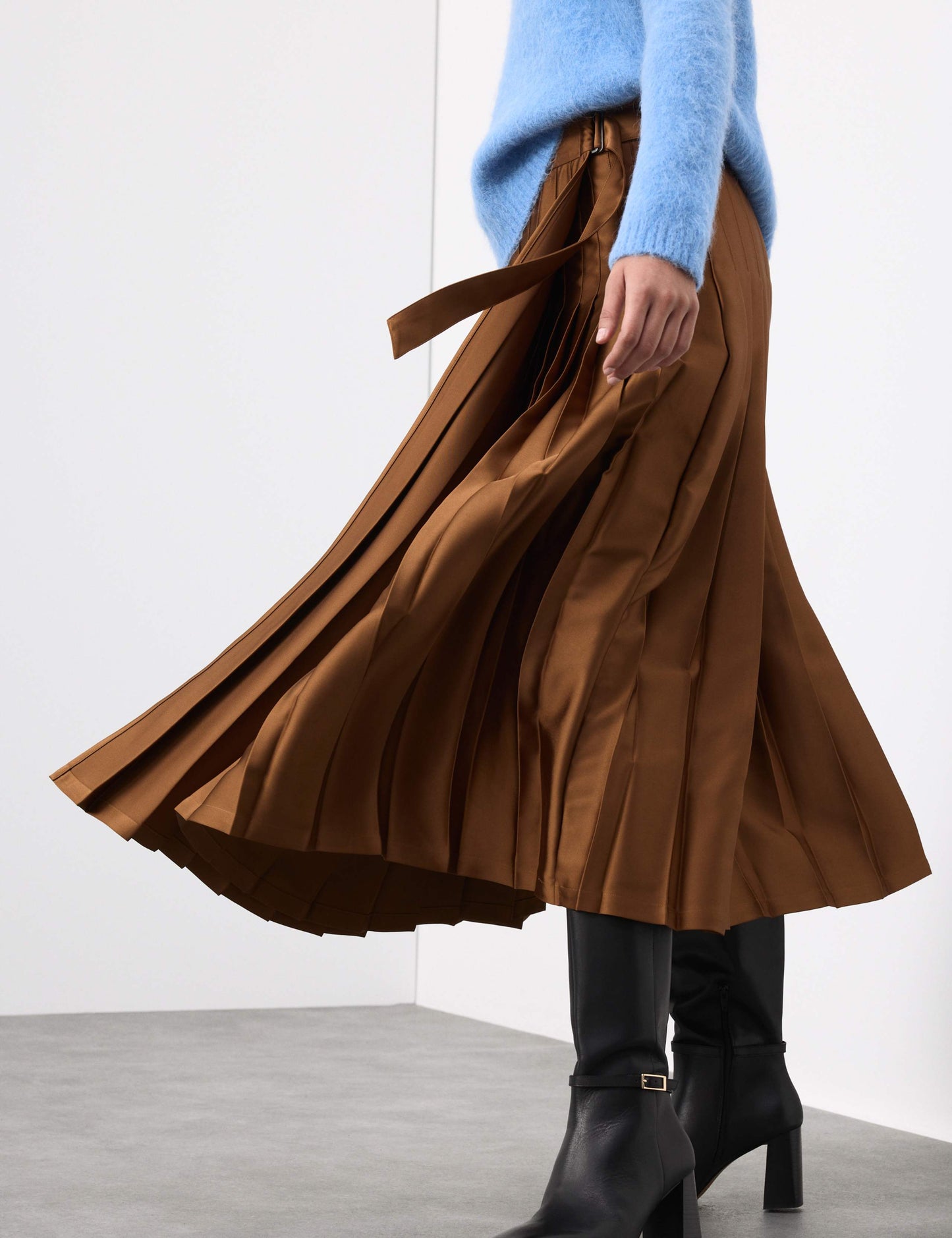 Satin Pleated Midaxi Wrap Skirt