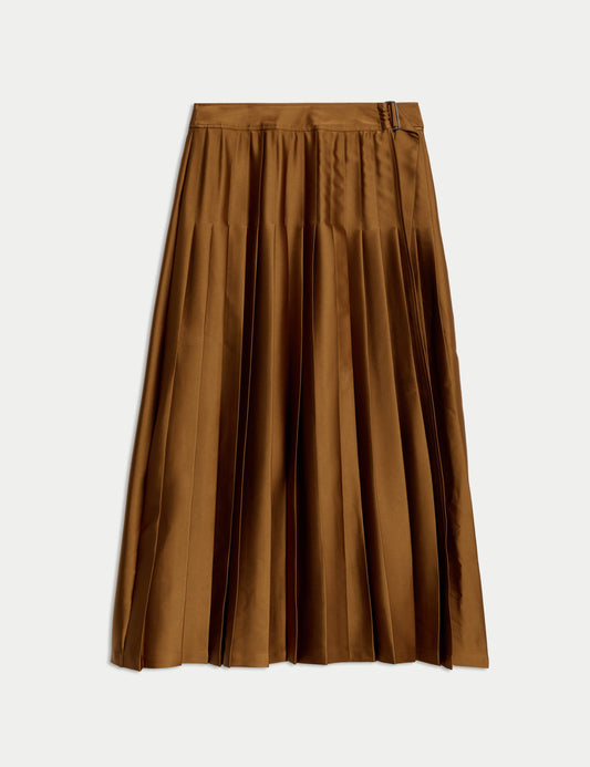 Satin Pleated Midaxi Wrap Skirt