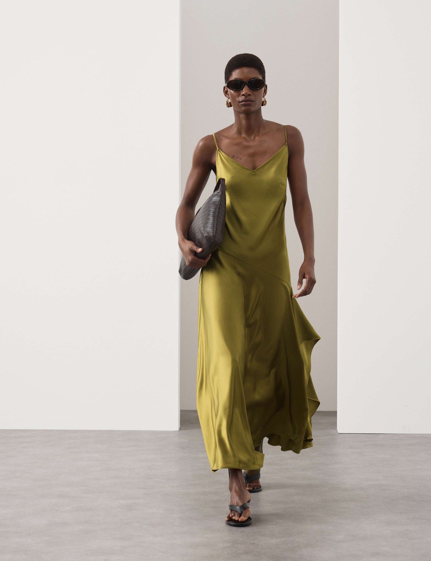 Satin Ruffle Maxi Slip Dress