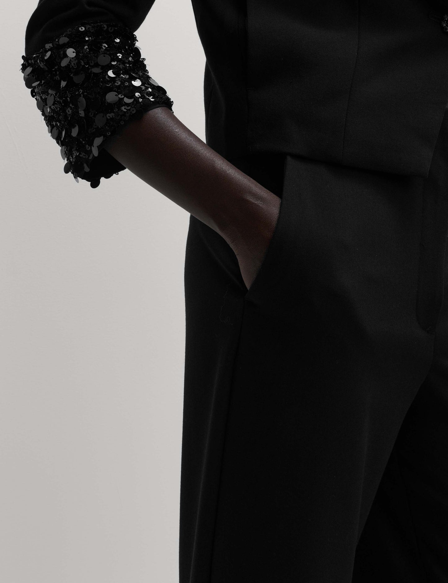 Sequin Paneled Straight Ankle Grazer Trousers