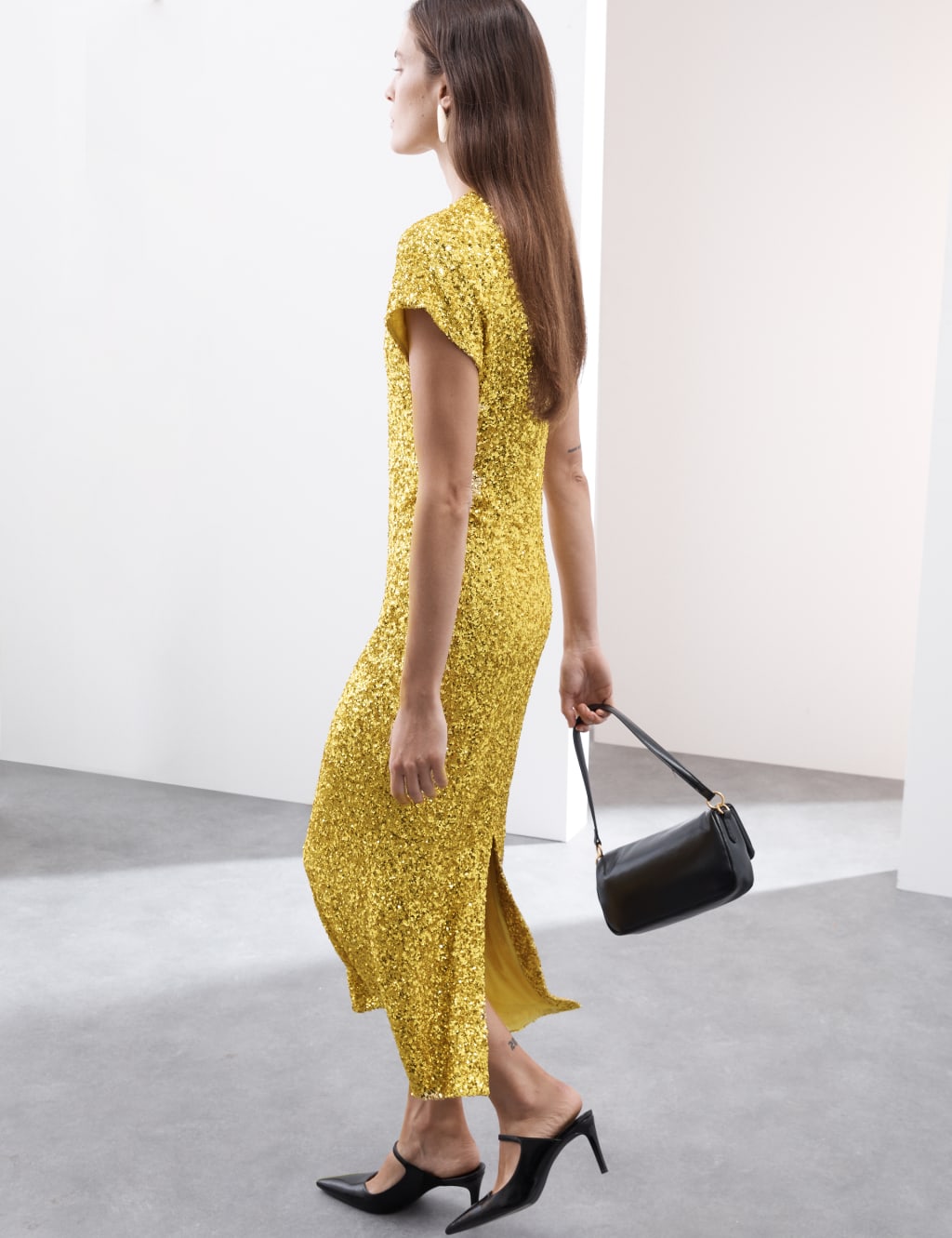 Sequin Round Neck Midaxi Shift Dress