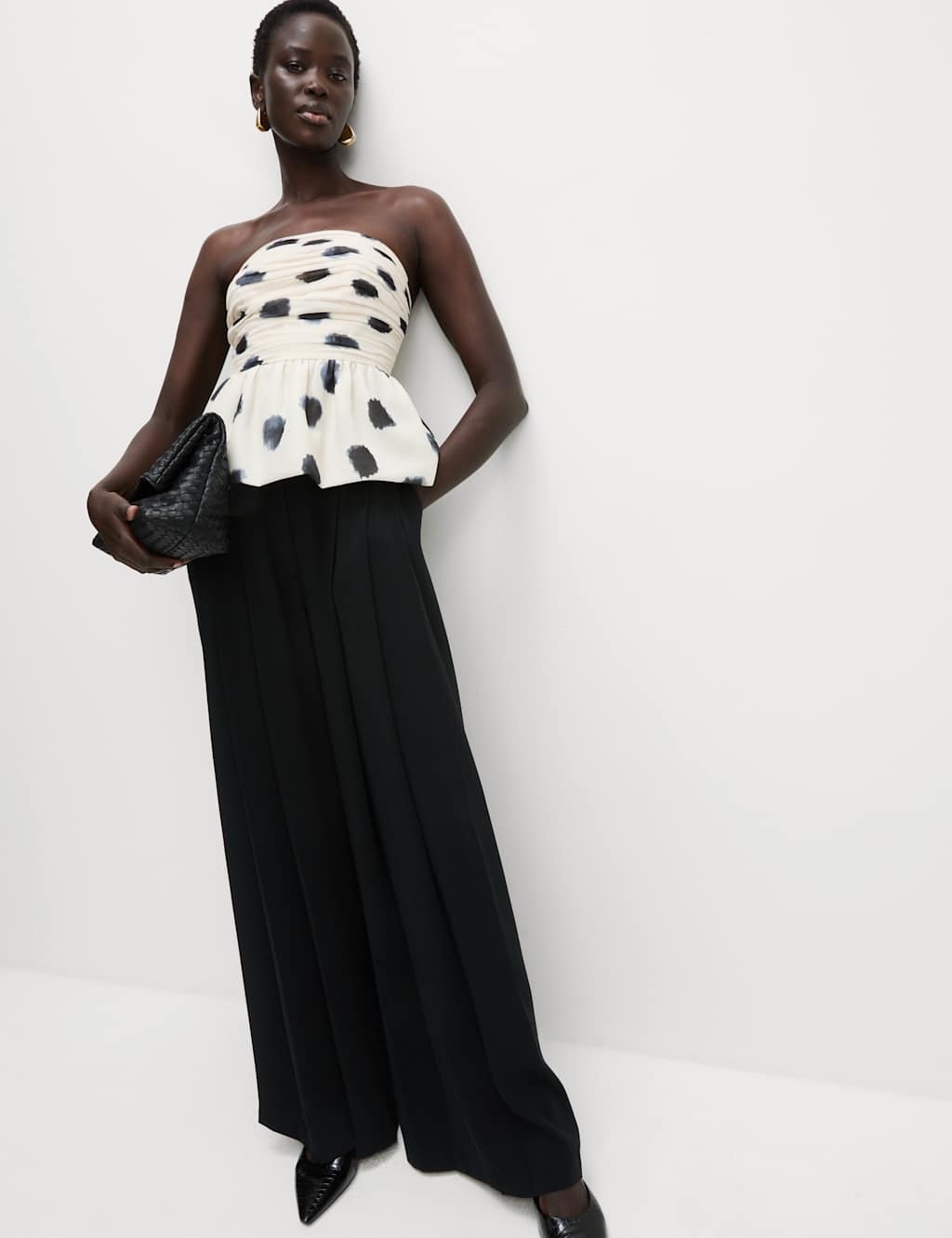Spot Print Ruched Bandeau Top