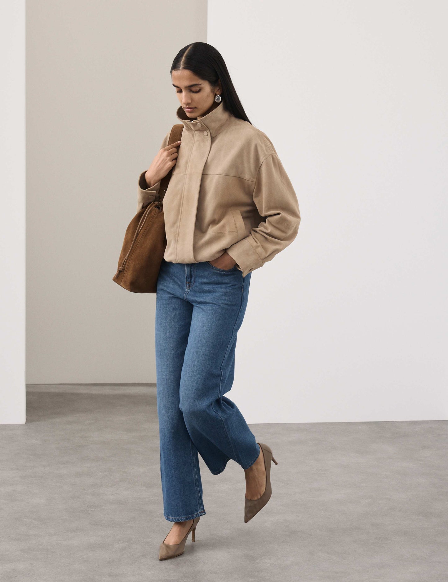 Suede Funnel Neck Blouson Jacket