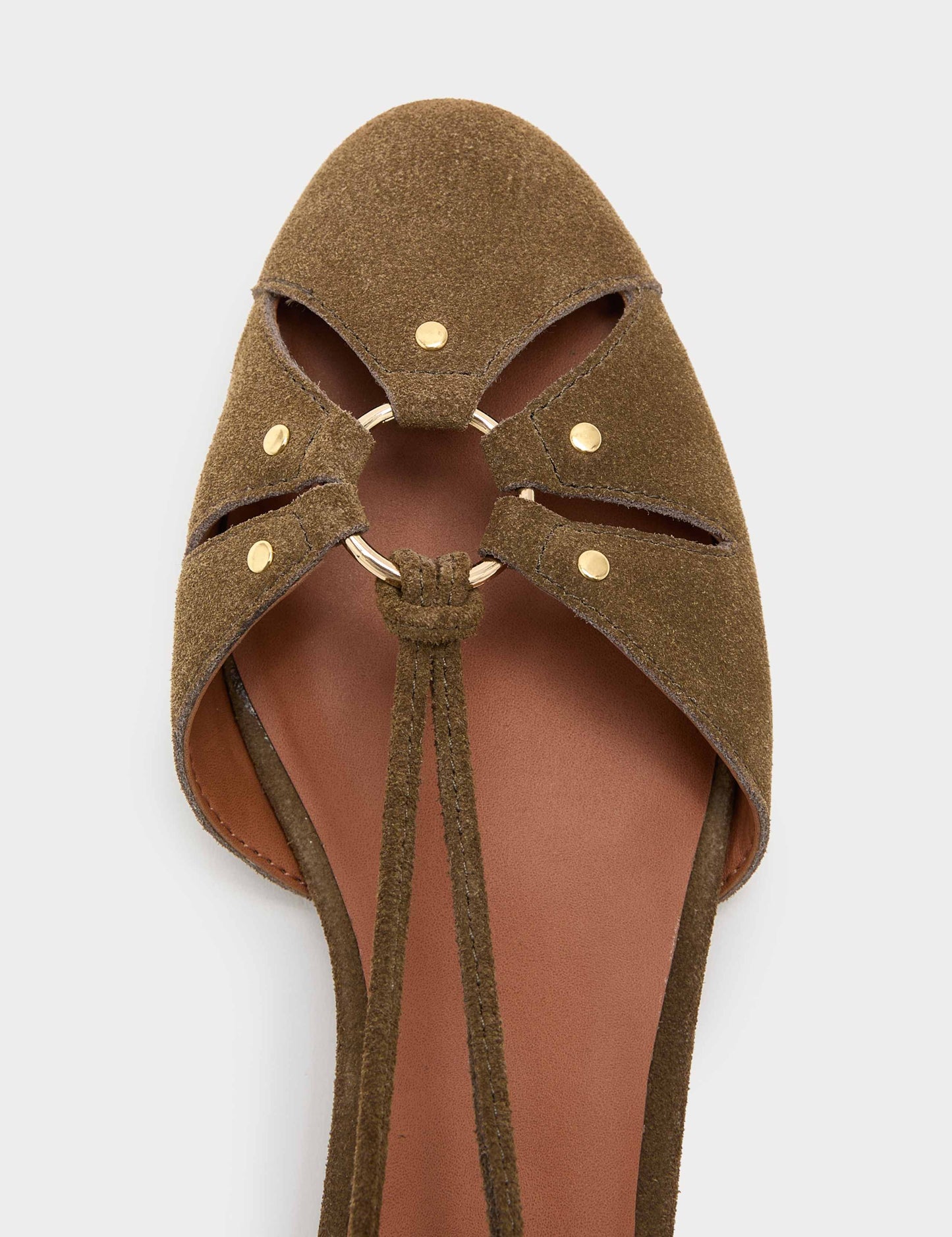 Suede Ring Detail Tie Up Flat Shoes