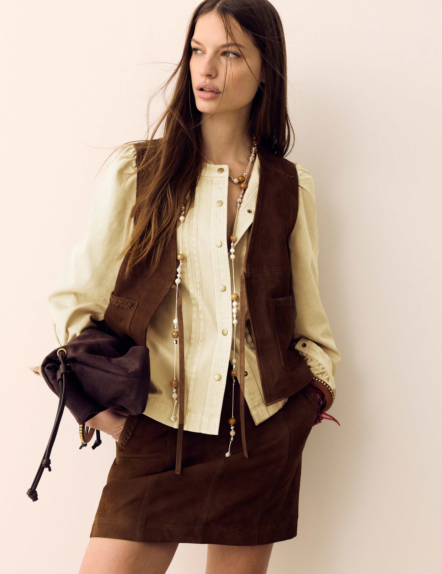 Suede Tie Front Waistcoat