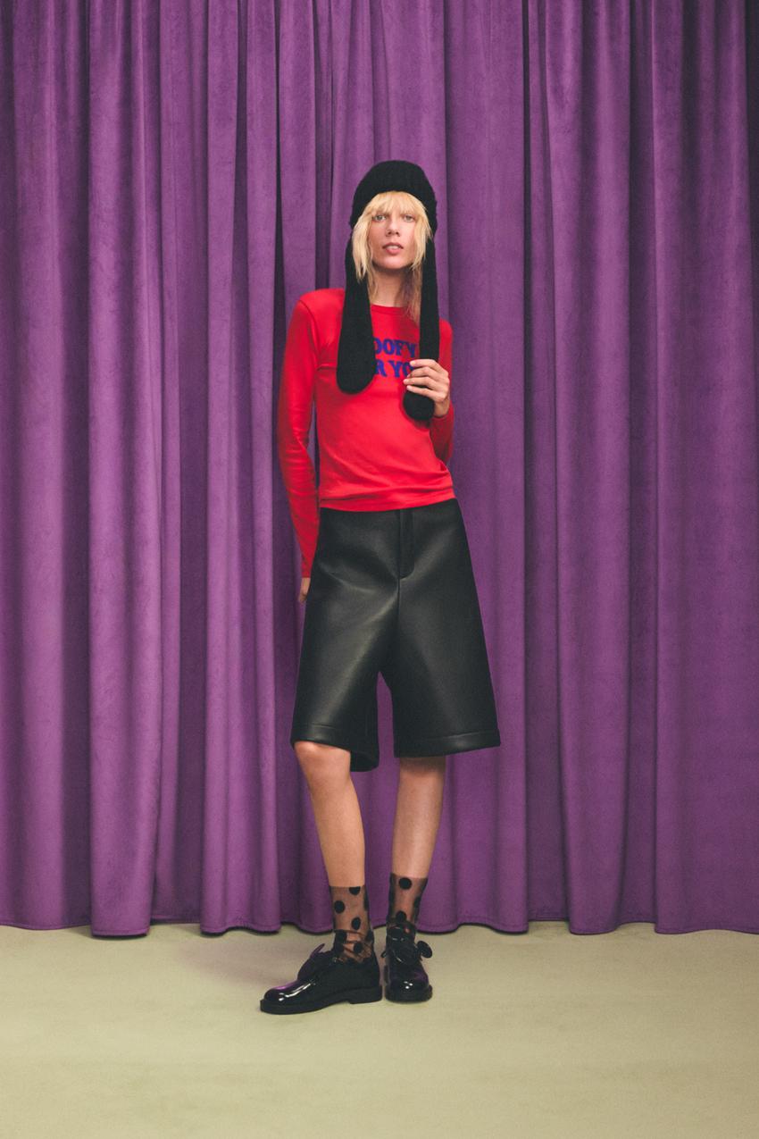 Leather Effect Long Bermuda Shorts Harry Lambert for Zara x Disney