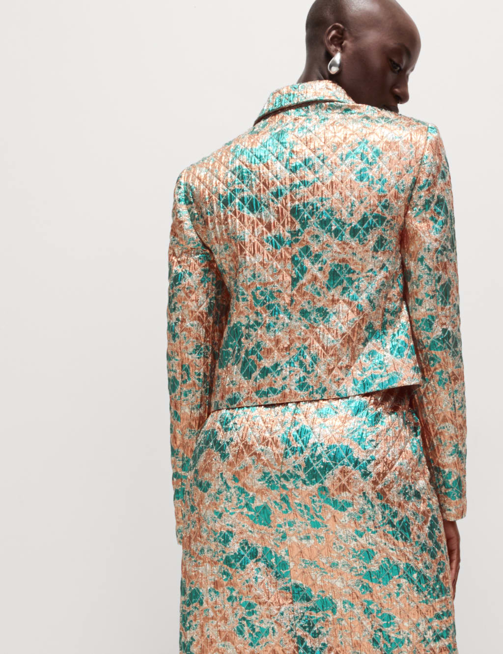 Tailored Metallic Quilted Cropped Blazer