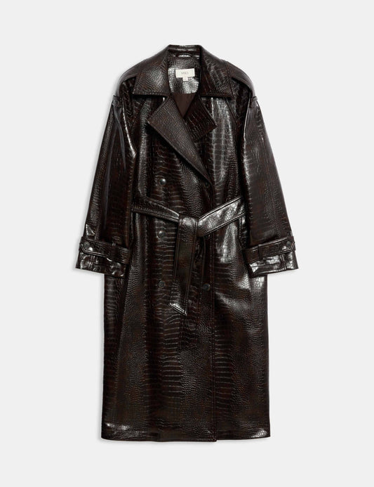 Textured Belted Longline Trench Coat