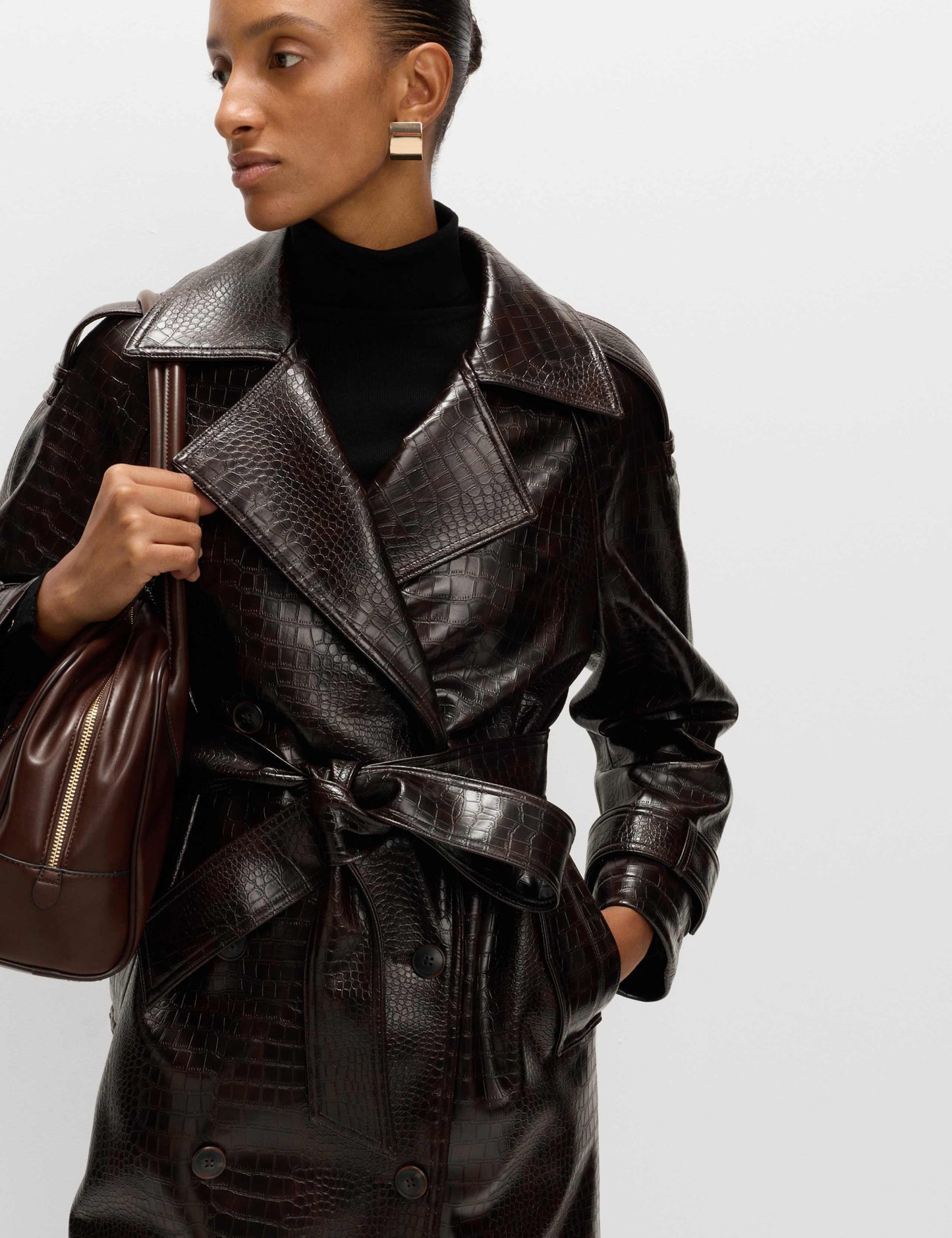 Textured Belted Longline Trench Coat