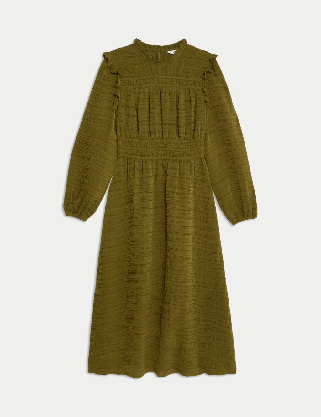 Textured Frill Detail Midi Waisted Dress