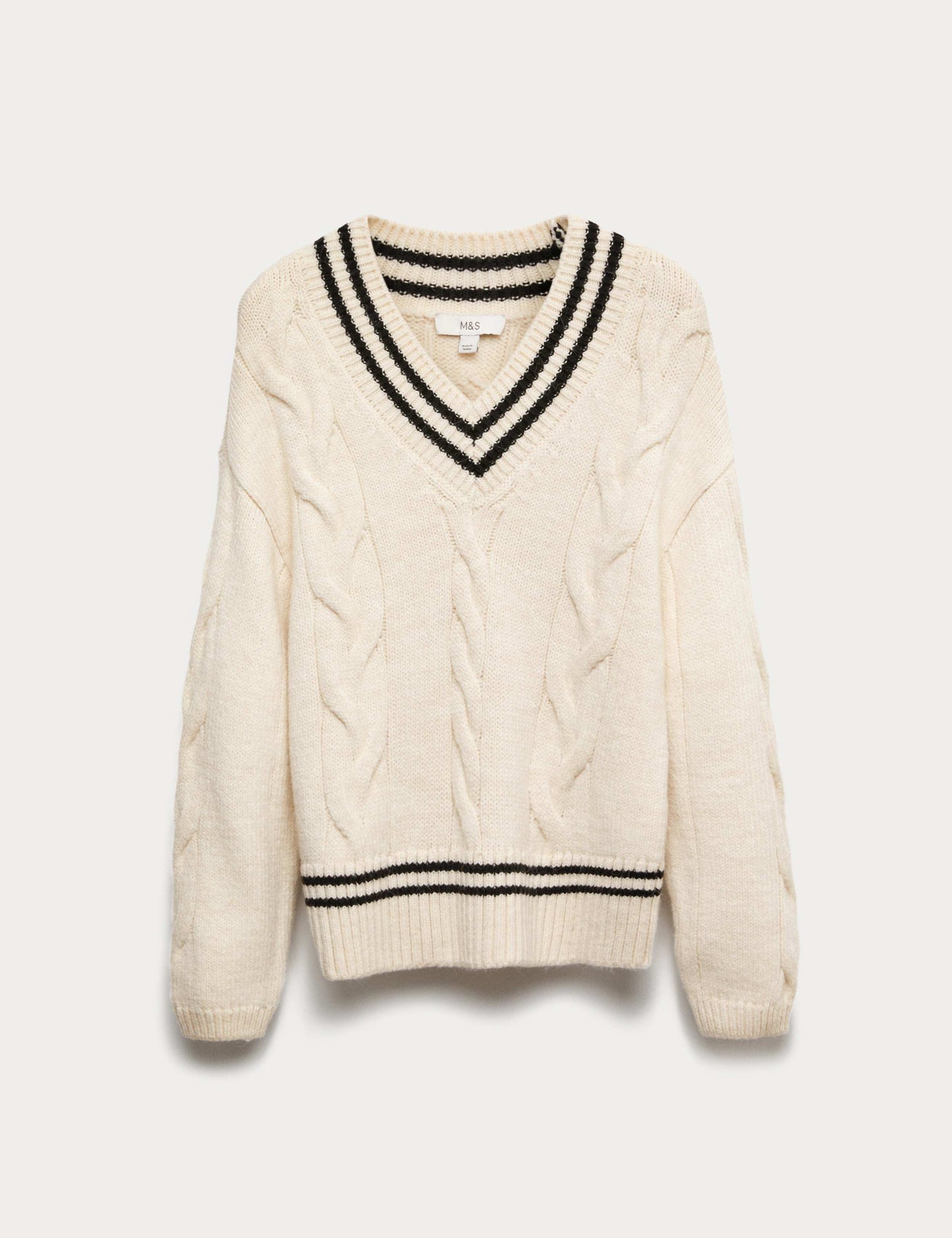 Tipped Cable Knit Jumper with Wool