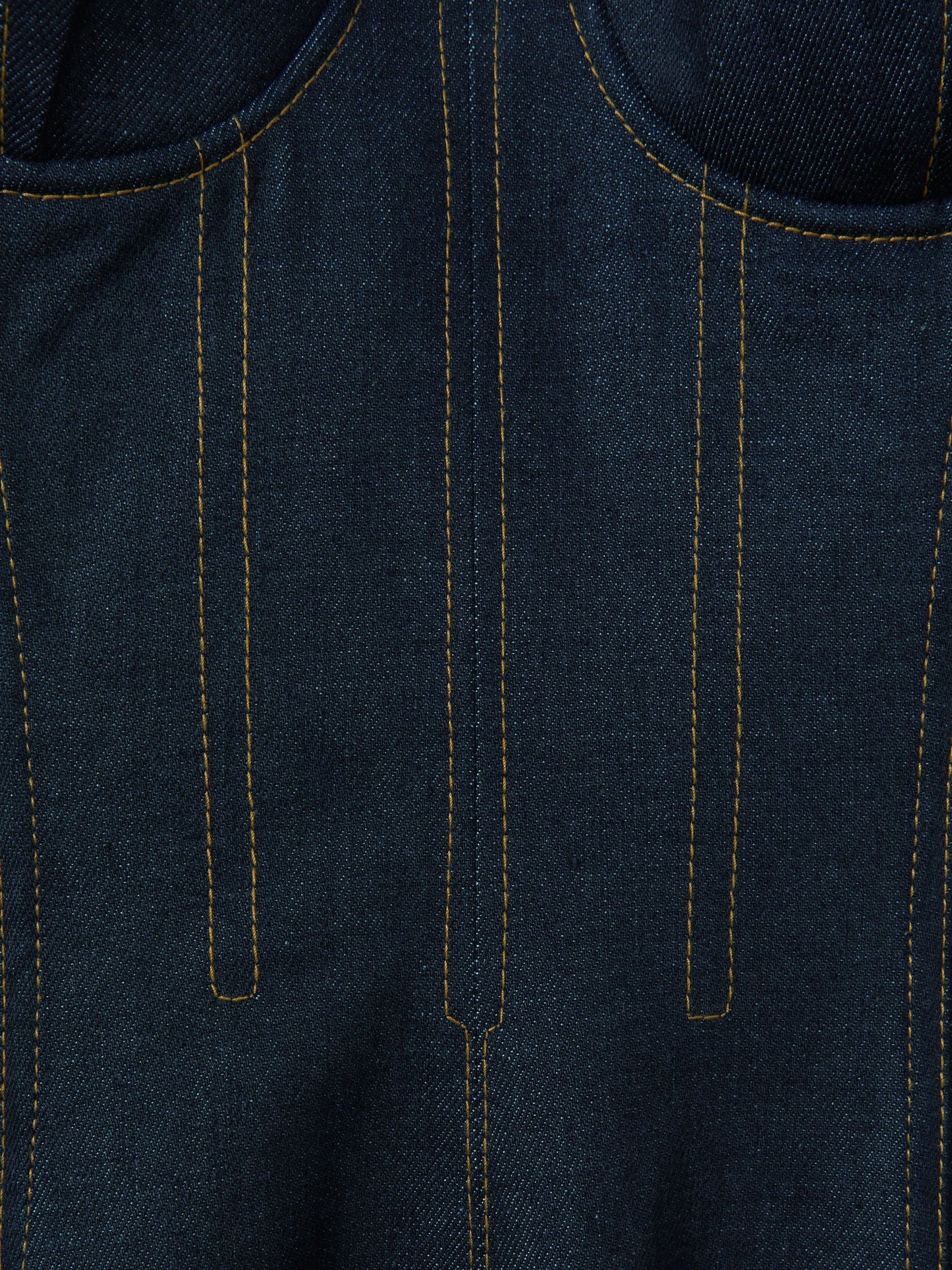 Strapless Structured Denim Midi Dress in Indigo Blue