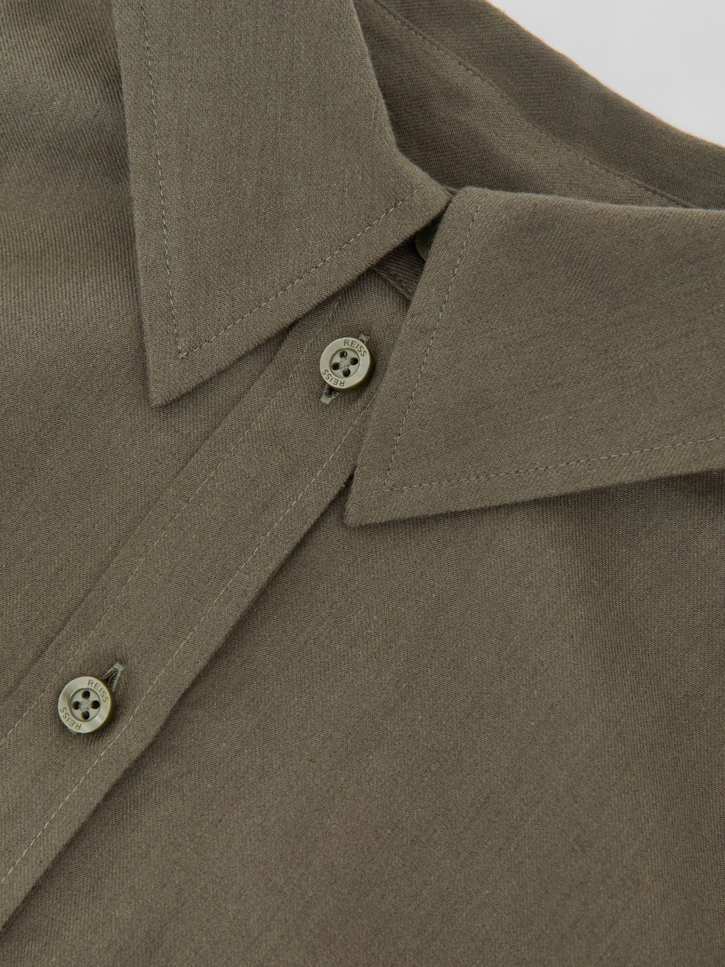 Cotton and Wool Cropped Shirt in Khaki Green