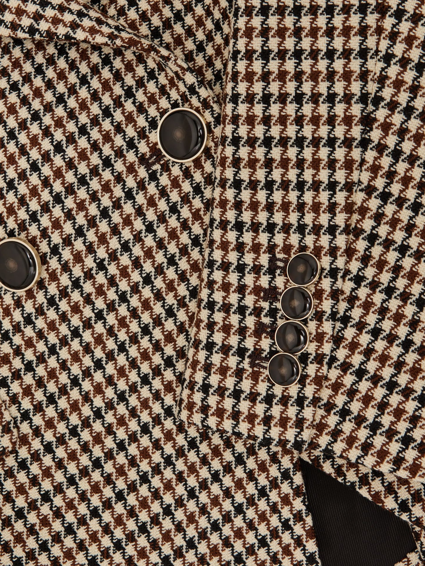 Wool-Blend Double-Breasted Check Blazer in Neutral Check