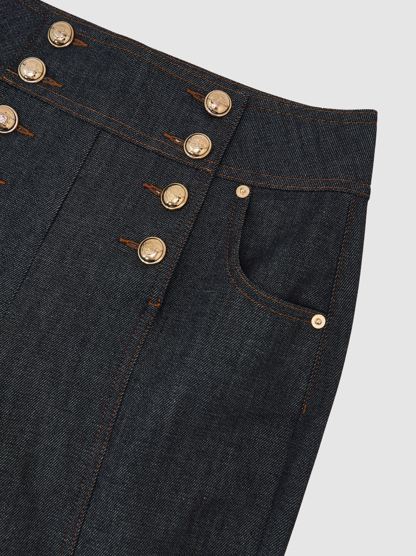 Button-Detail Flared Jeans in Dark Blue