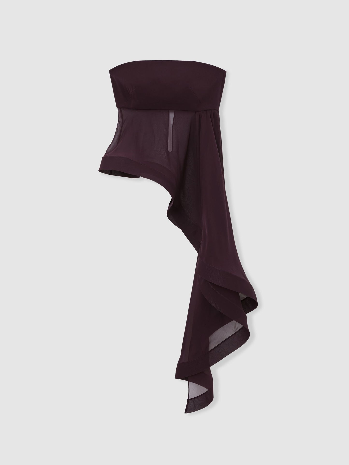 Silk Asymmetric-Ruffle Bandeau Top in Burgundy