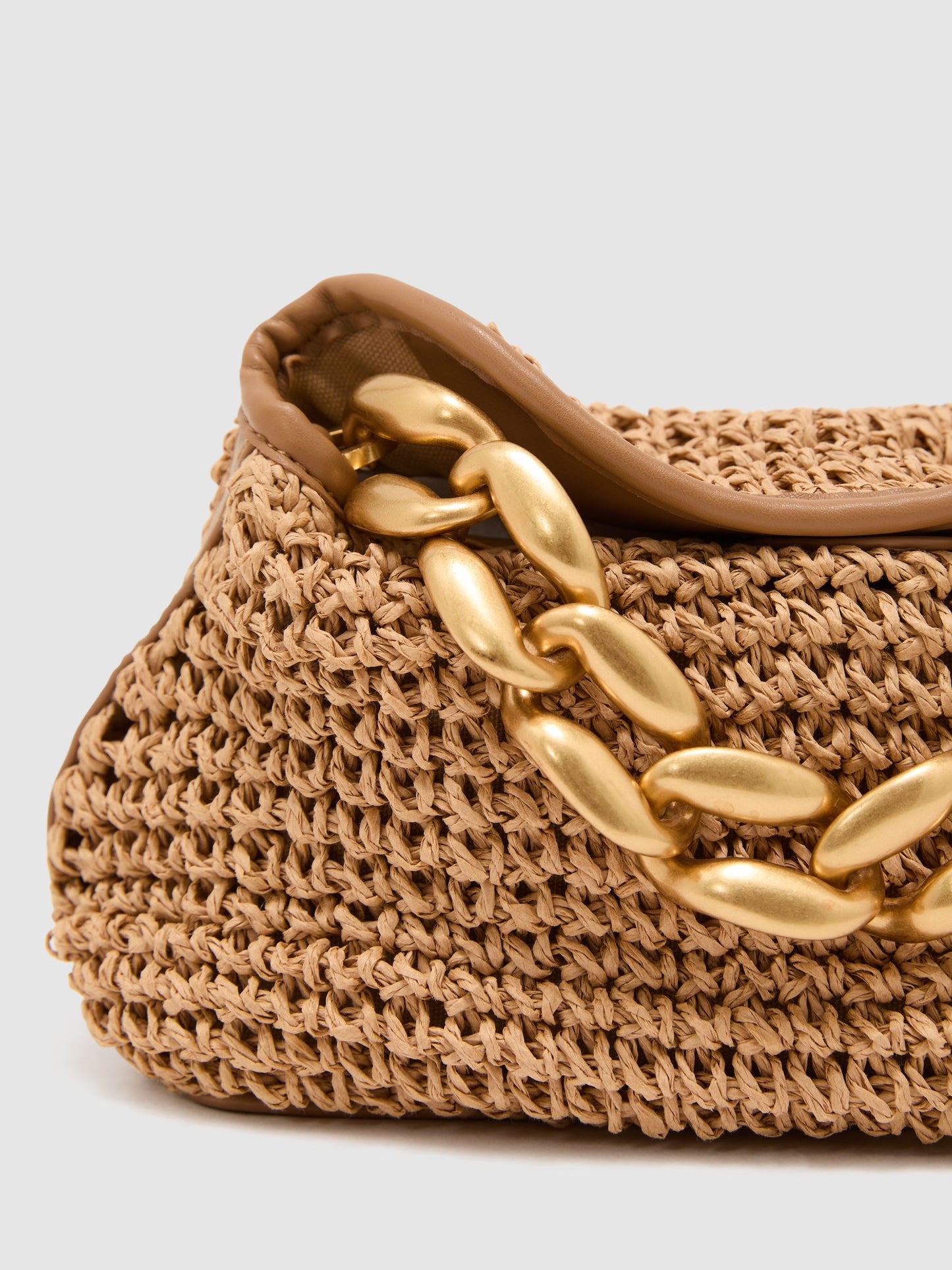 Raffia-Effect Chain Grab Bag in Natural
