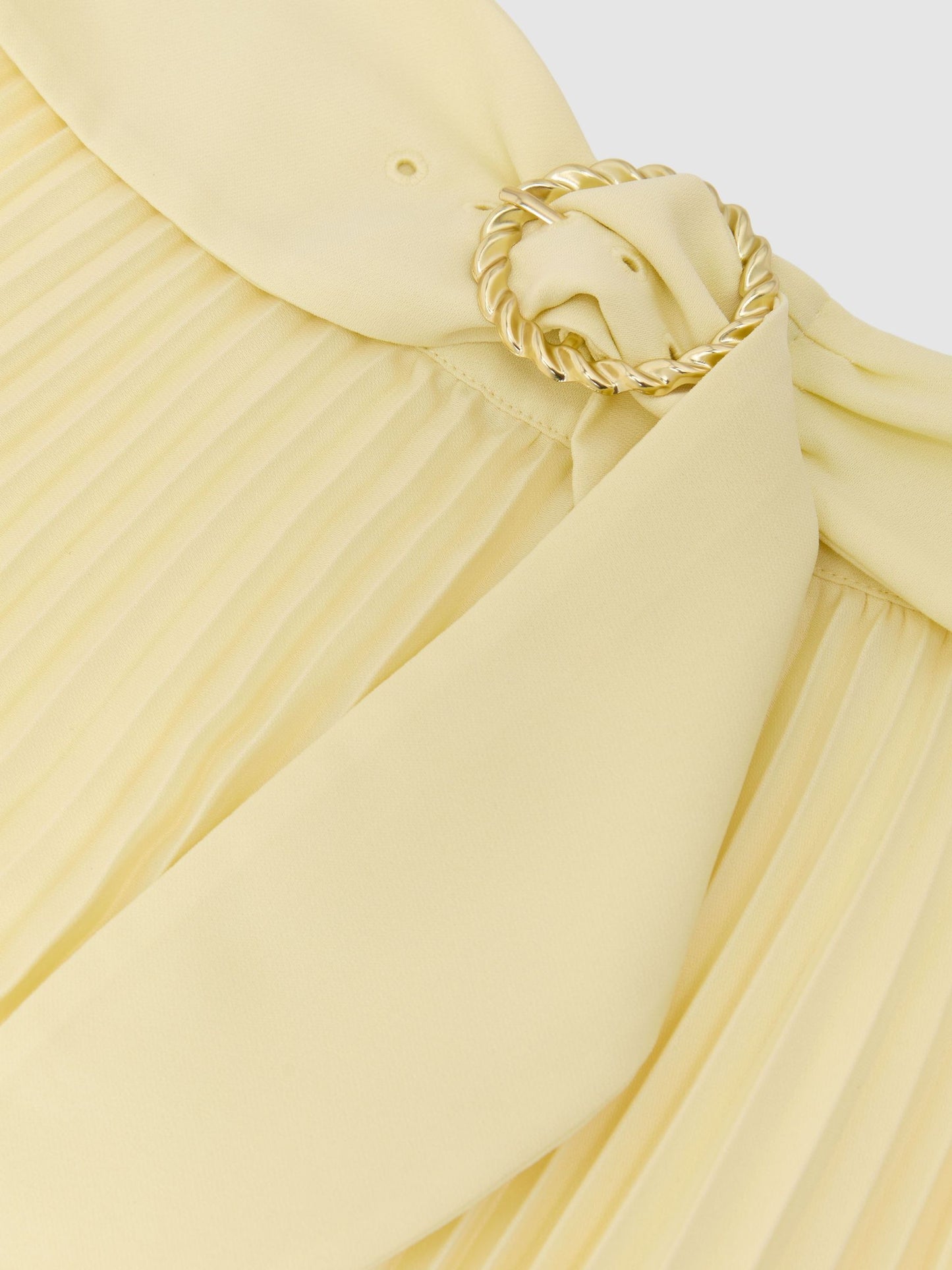 Pleated Belted Midi Skirt in Yellow