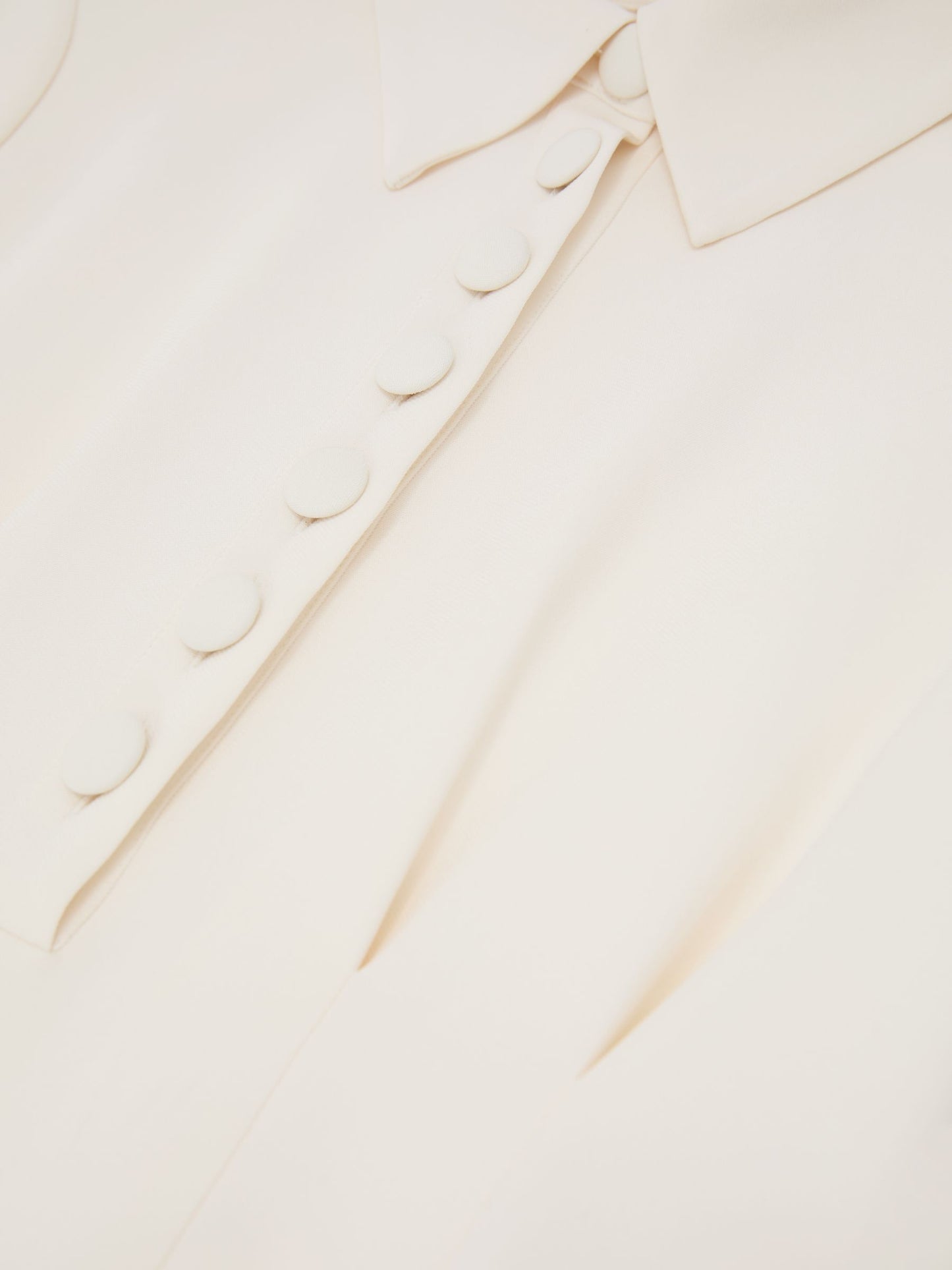 Button-Neck Short-Sleeve Midi Dress in Cream