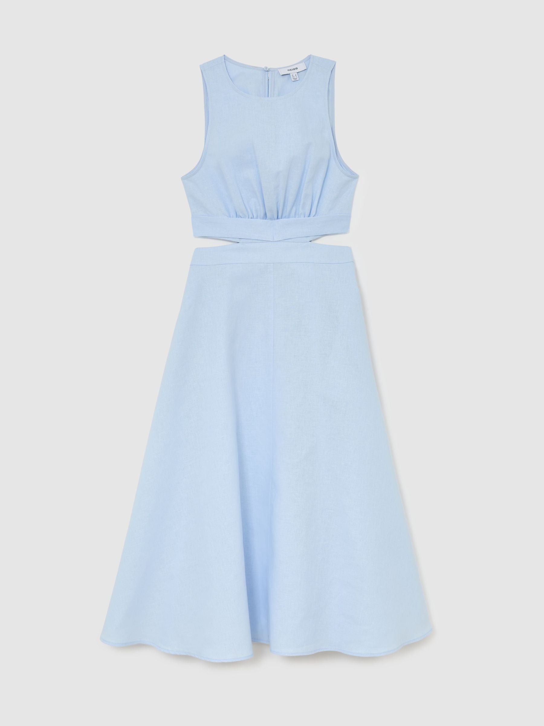 Linen-Cotton Cut-Out Midi Dress in Blue – Newin.Style