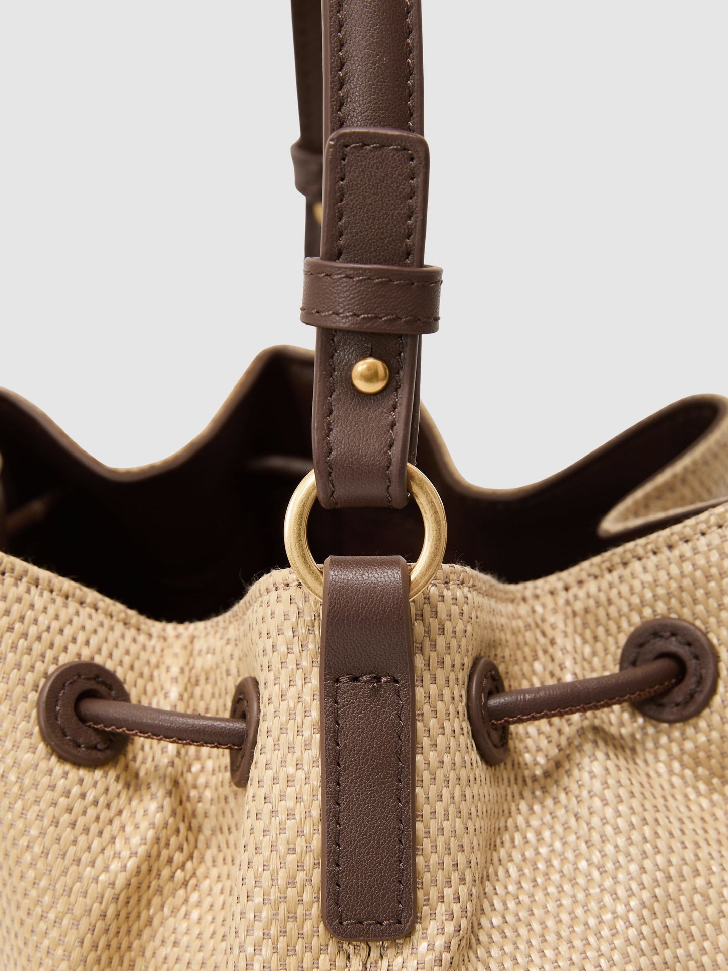 Raffia-Effect Drawcord Bucket Bag in Natural