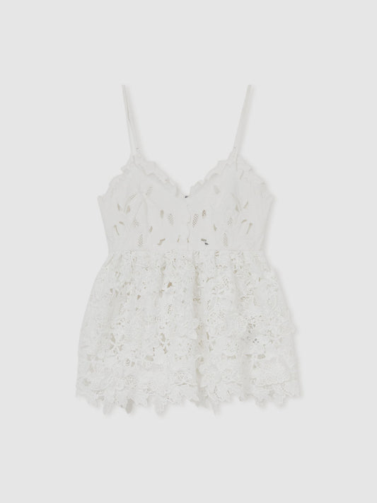 Cotton Cut Out Lace Cami Top in Ivory