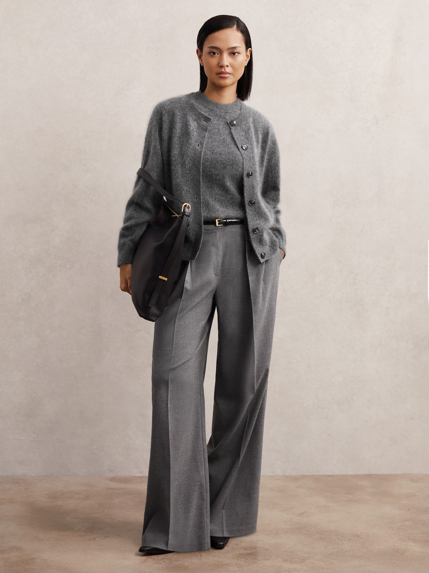 100% Brushed Cashmere Cardigan in Grey