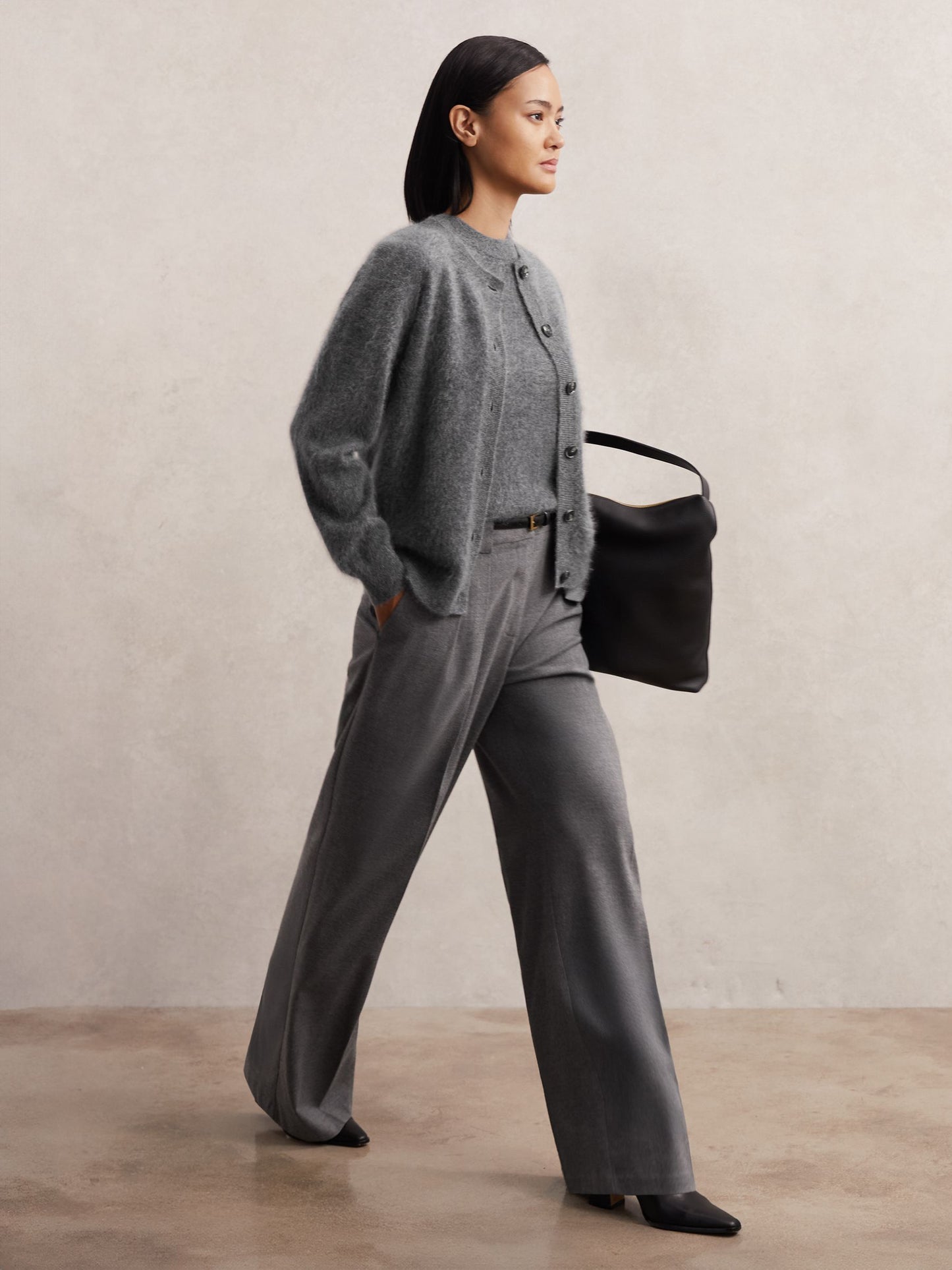 100% Brushed Cashmere Cardigan in Grey