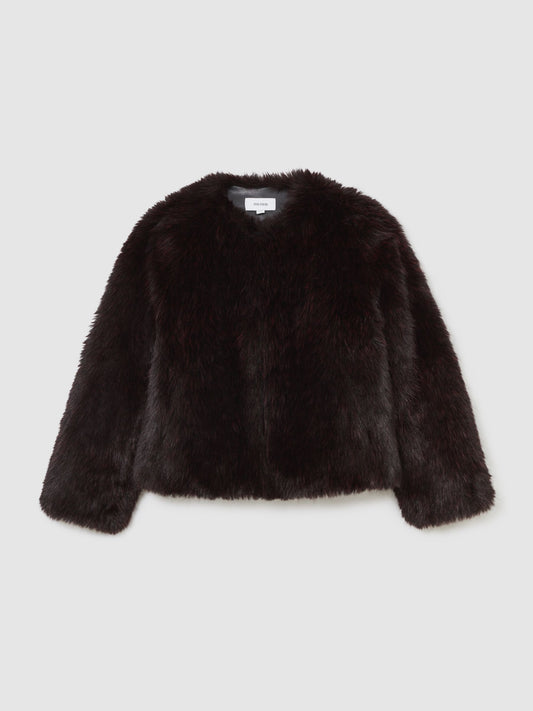 Faux-Fur Coat in Burgundy