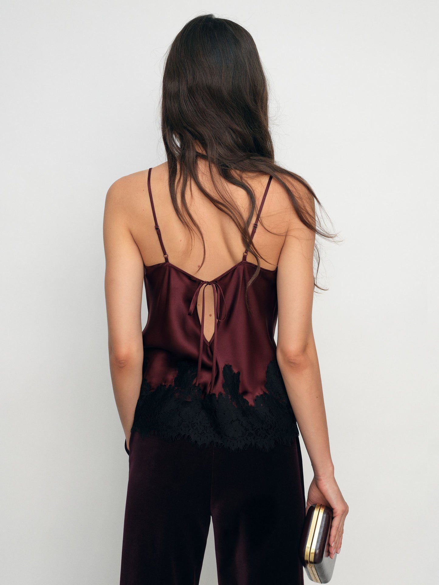 Silk Lace-Trim Cami Top in Burgundy