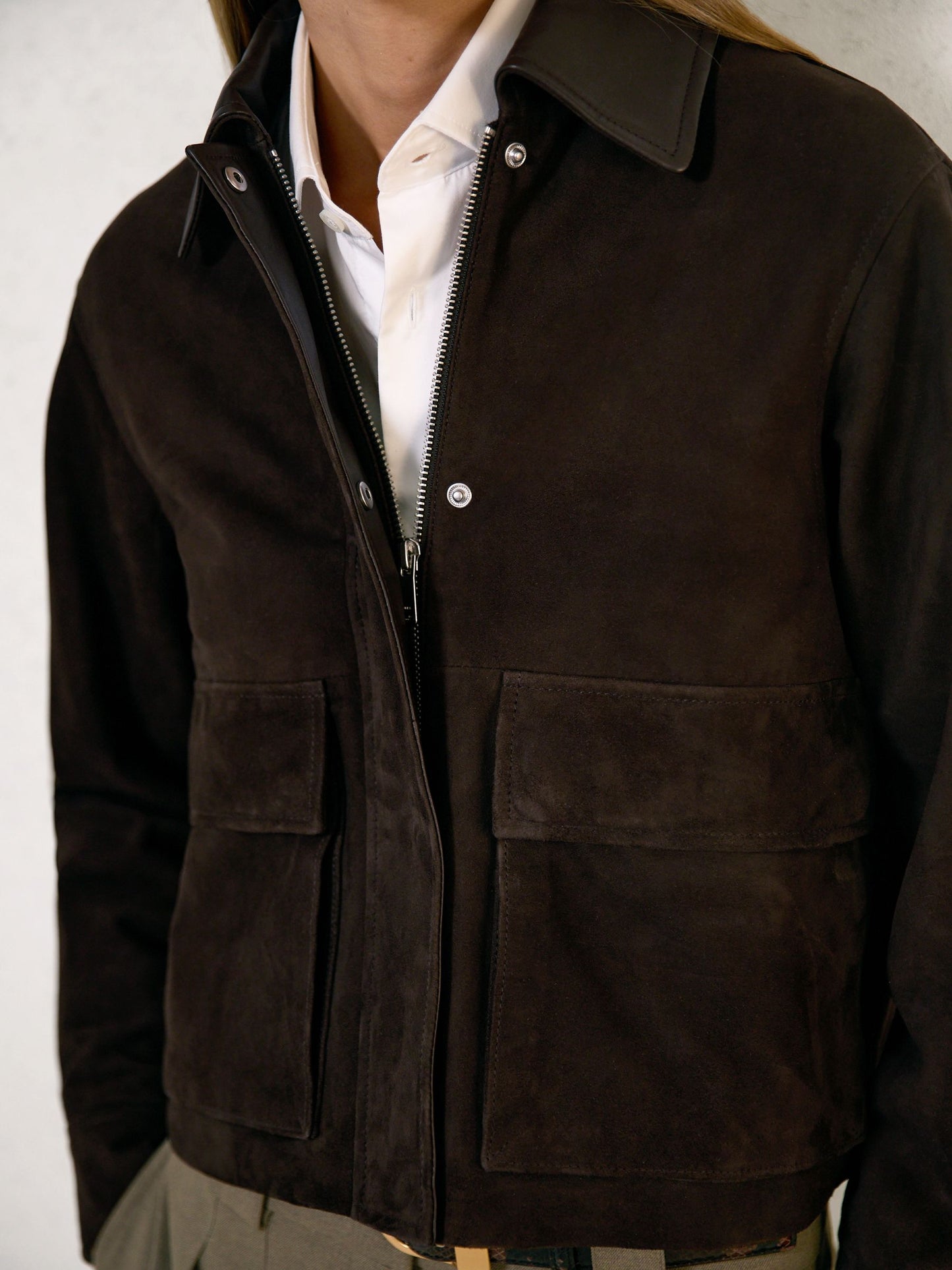 Suede Oversized Jacket in Chocolate Brown