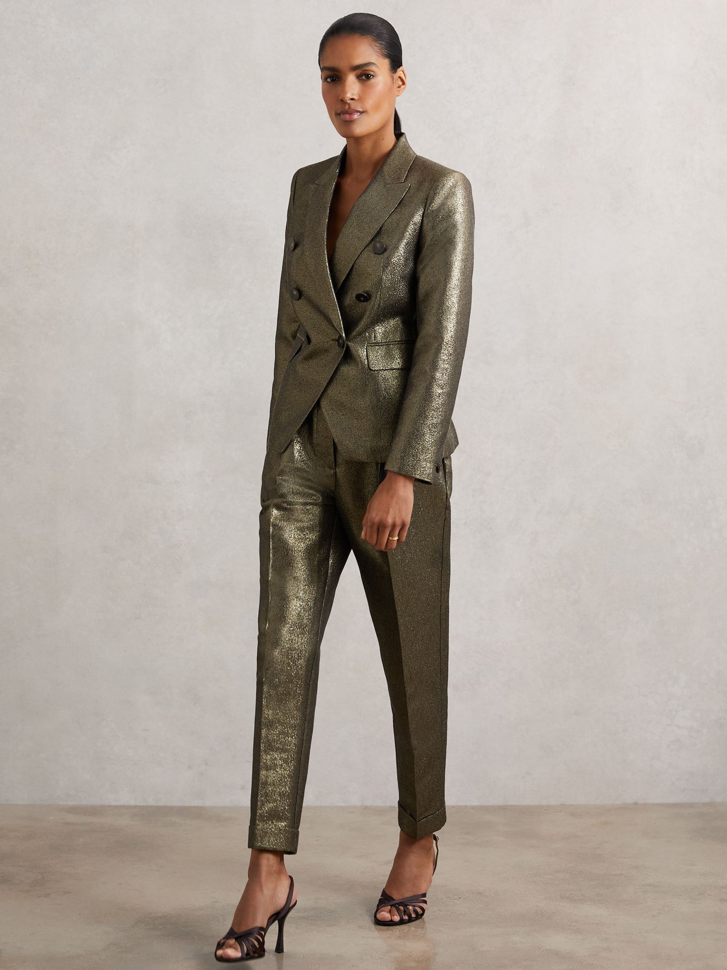 Tapered Metallic Suit Trousers with Cotton in Gold