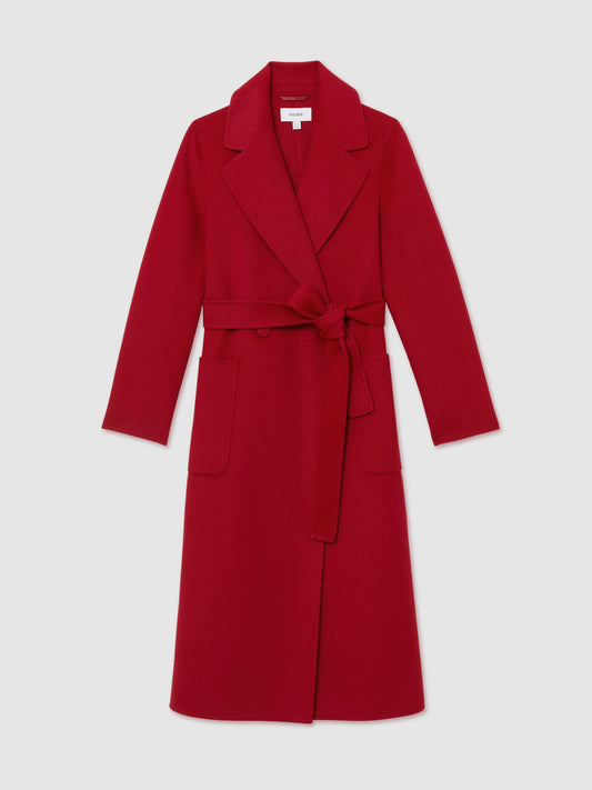 Double-Breasted Blindseam Coat Wool-Blend in Red