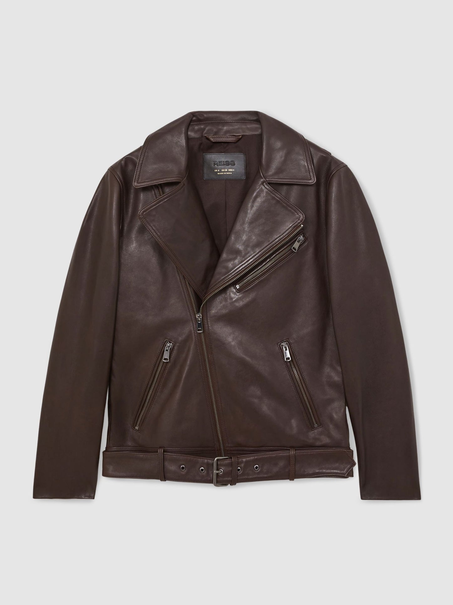 Leather Biker Jacket in Chocolate Brown