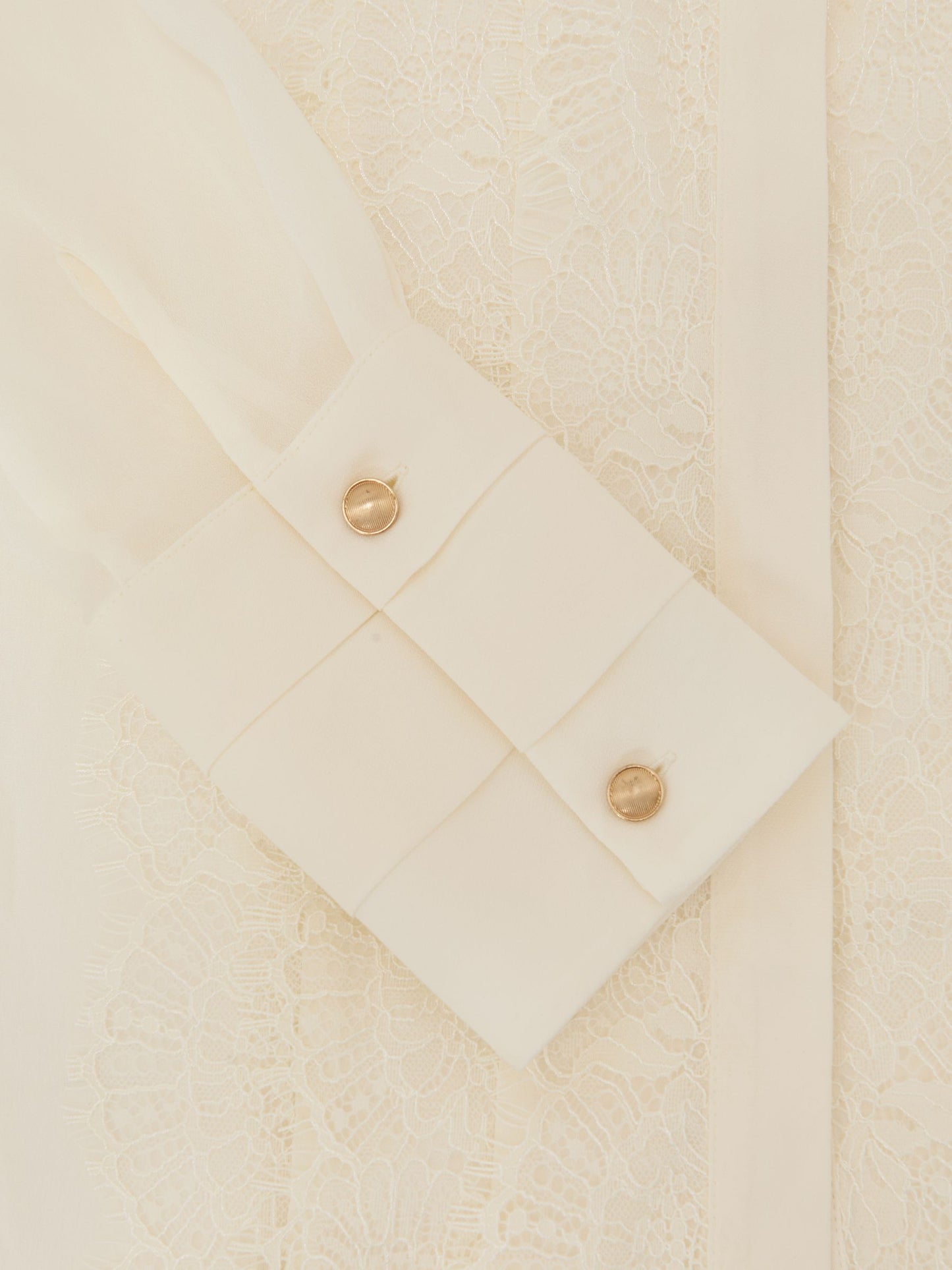 Lace-Trim Sheer Button-Through Blouse in Cream