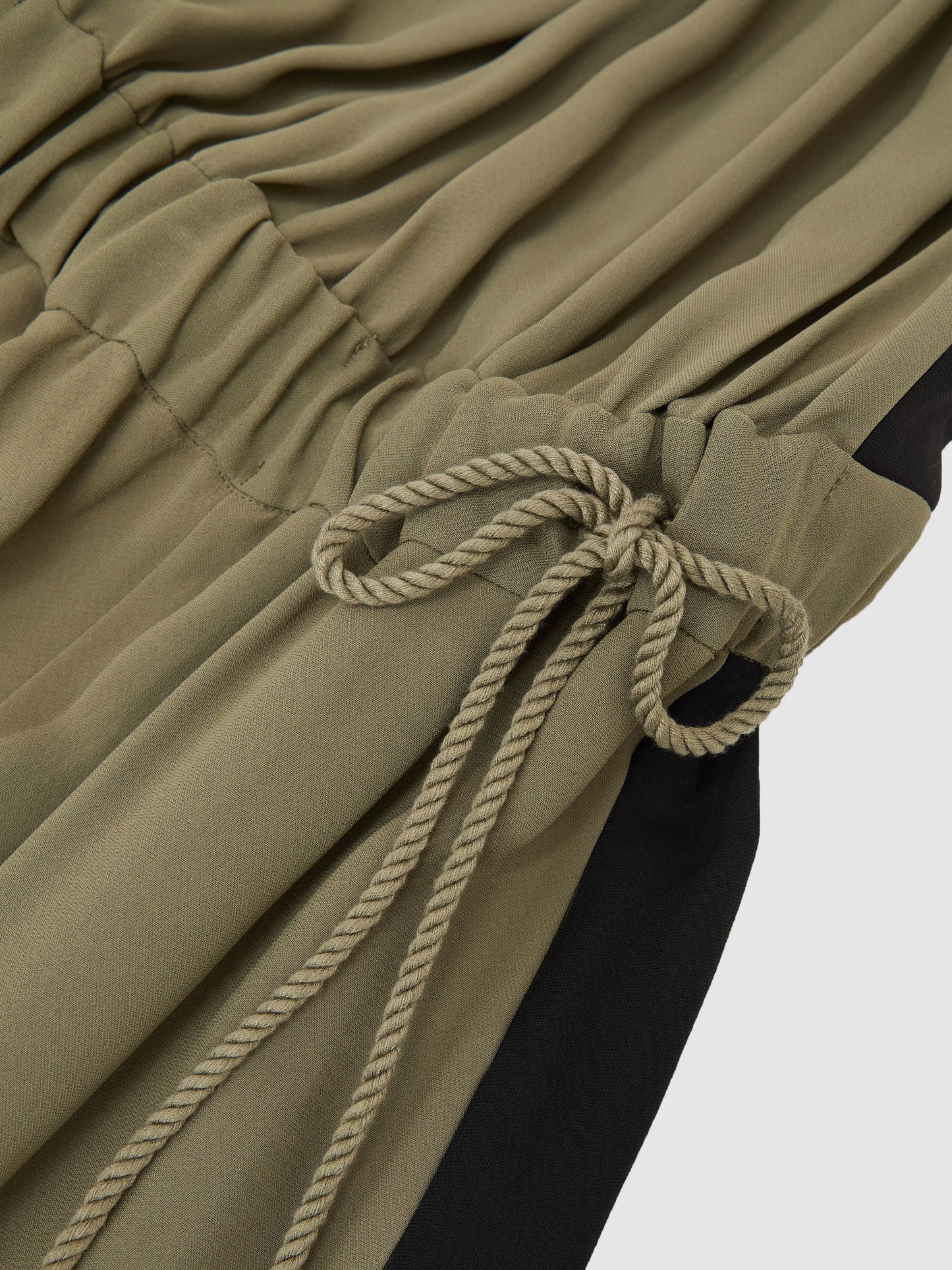 Colourblock Gathered Wide-Leg Jumpsuit in Khaki Green/Black