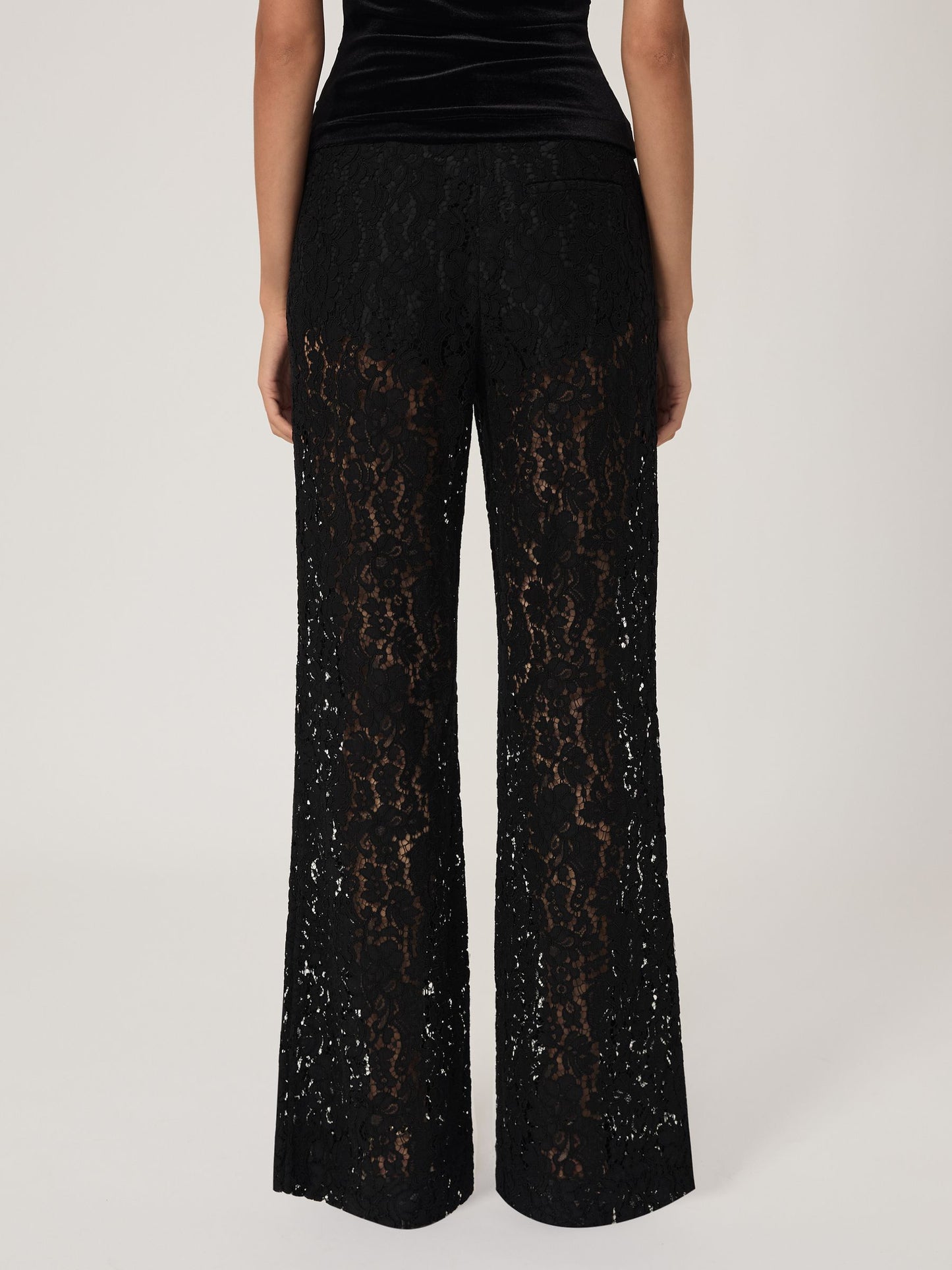 Lace Wide Leg Trousers in Black
