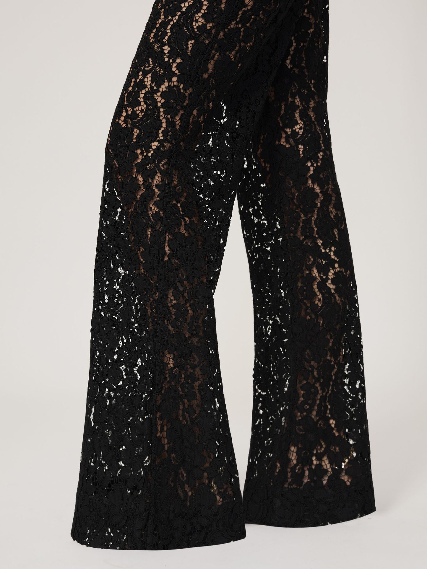 Lace Wide Leg Trousers in Black