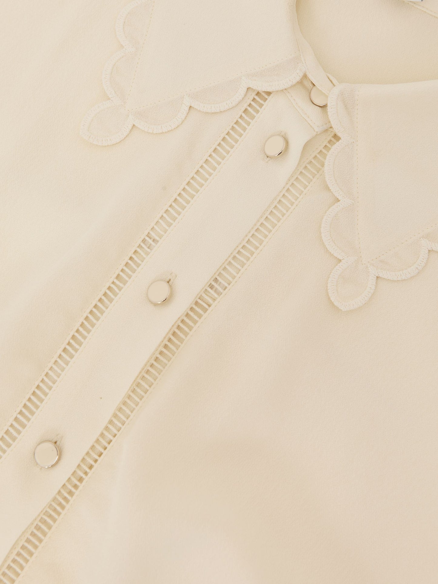 Scallop-Trim Ladder-Stitch Shirt in Cream