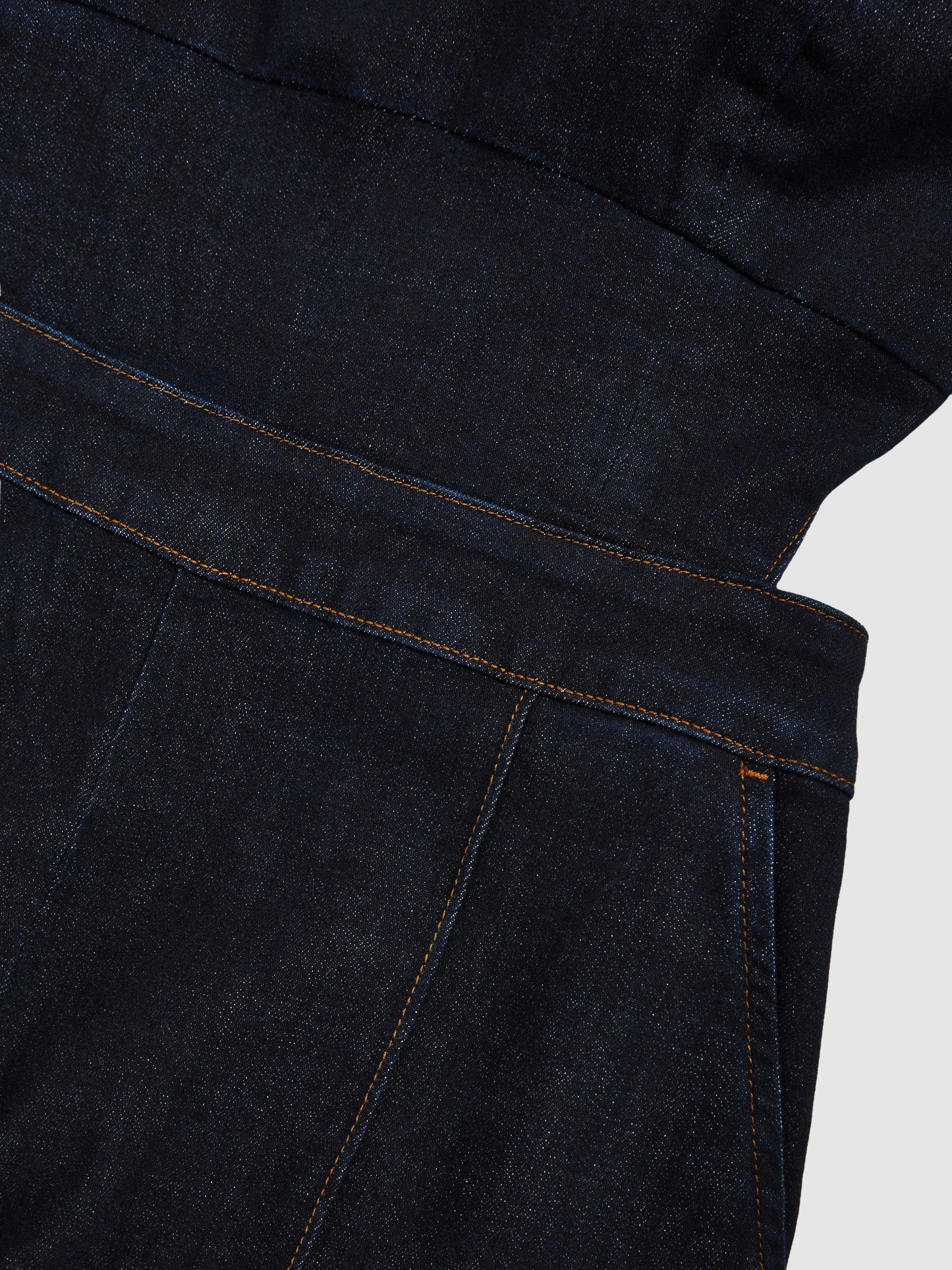 Wide-Leg Cut-Out Denim Jumpsuit in Dark Blue