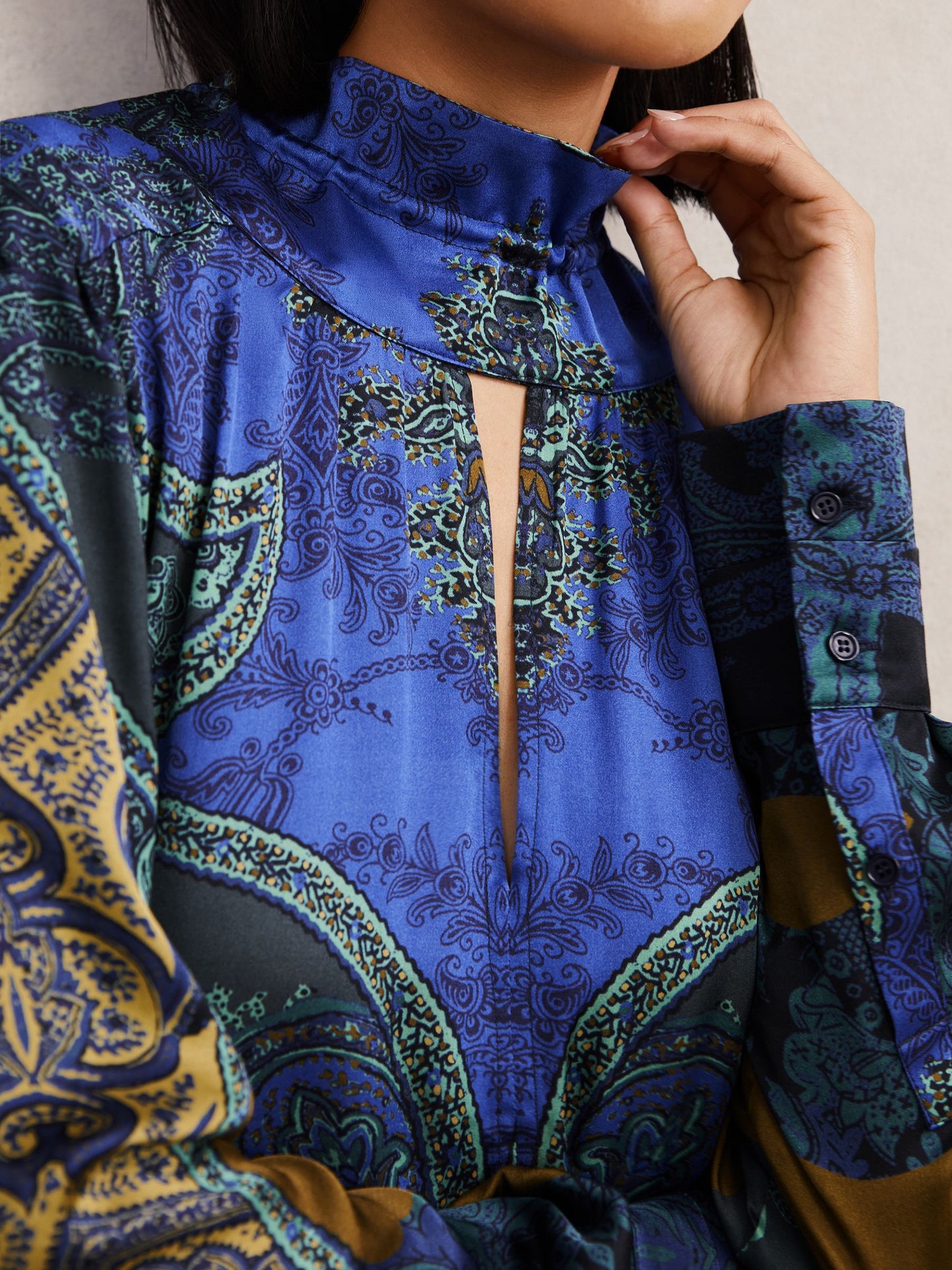 Paisley-Print Belted Mini Dress in Blue