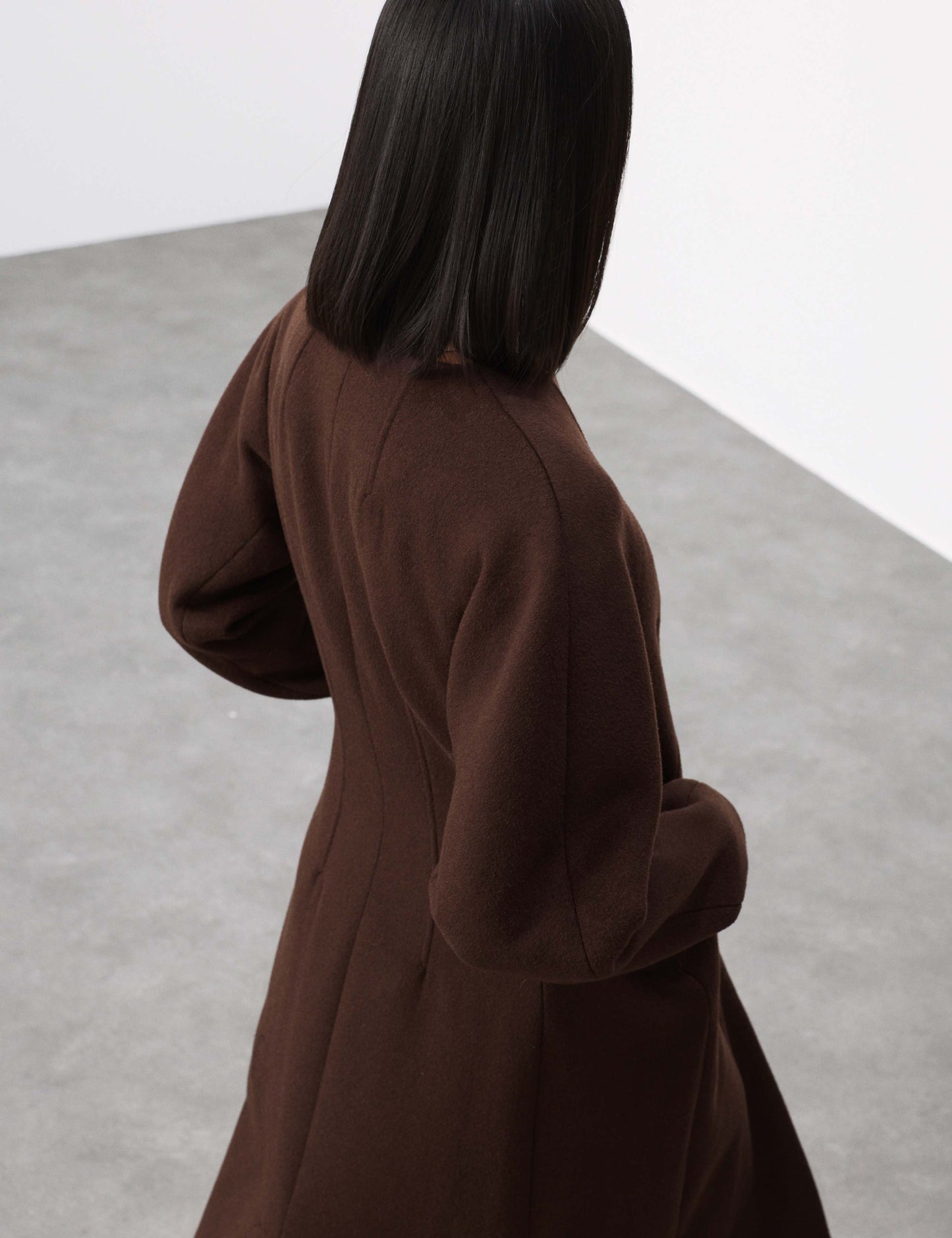 Wool Blend Collarless Longline Coat