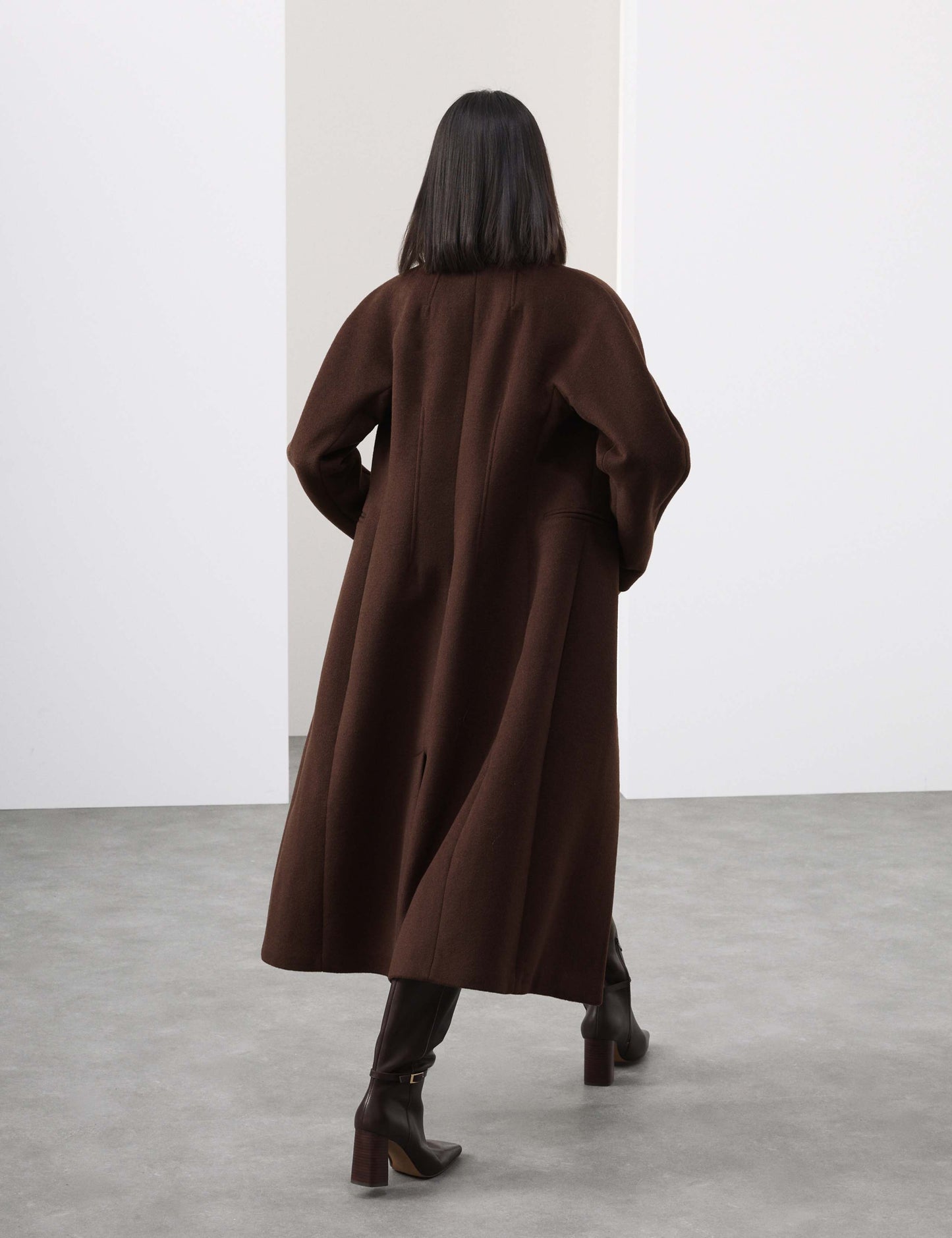 Wool Blend Collarless Longline Coat