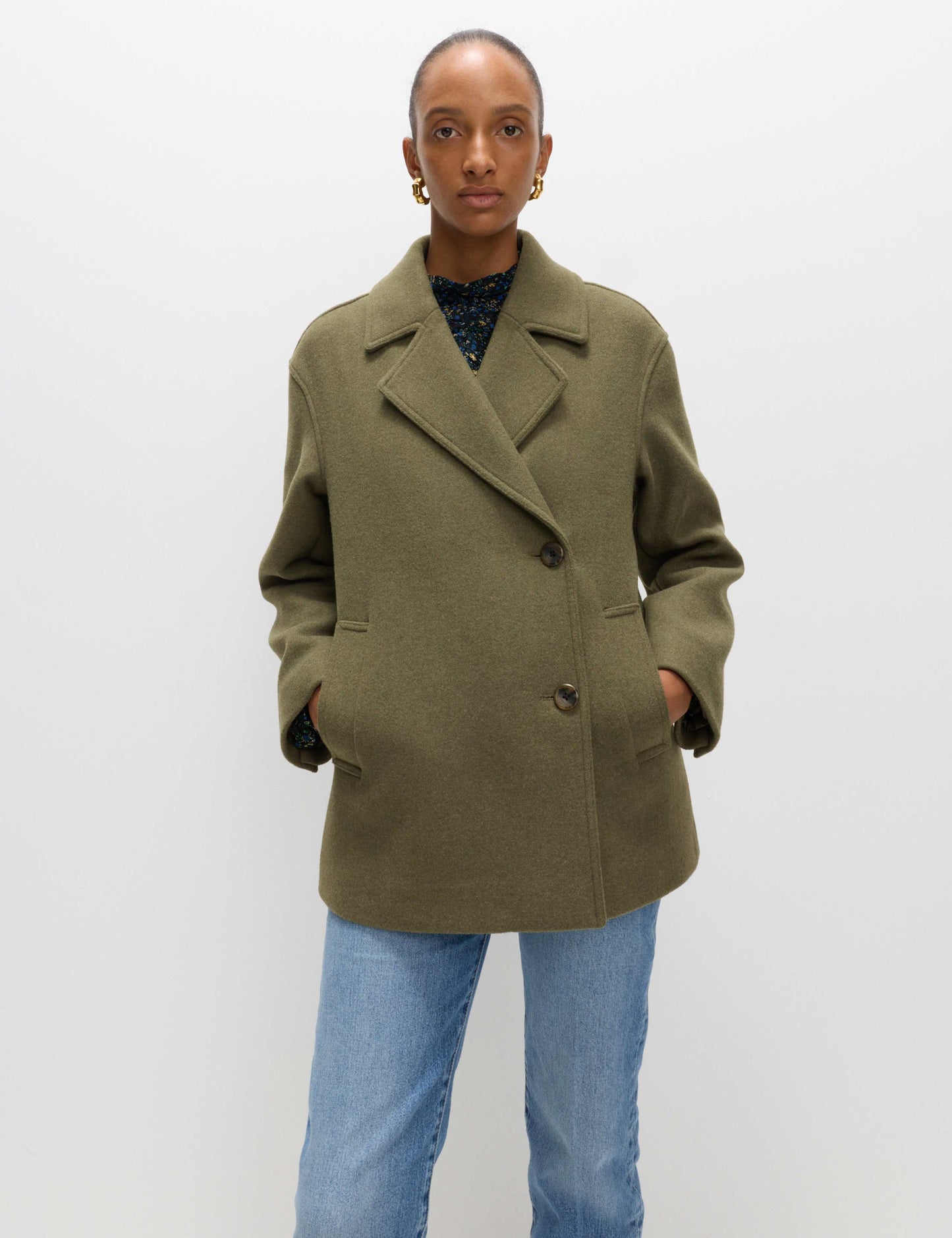 Wool Blend Double Breasted Coat
