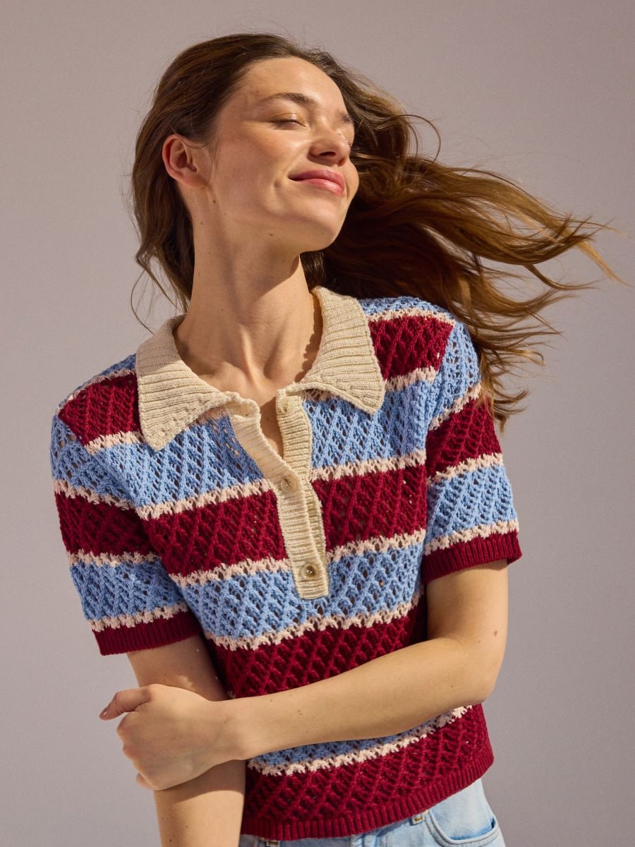Polo style jersey blouse