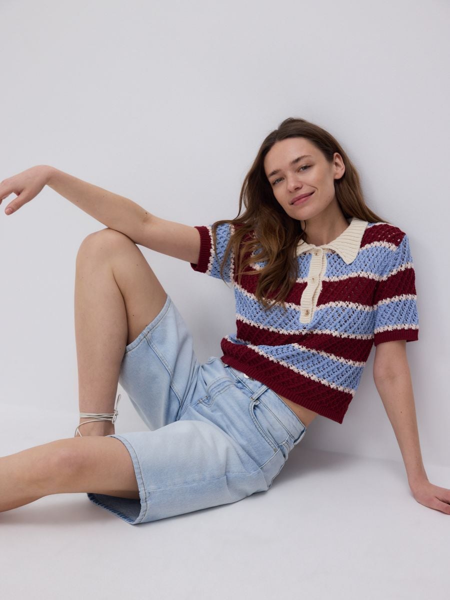Polo style jersey blouse
